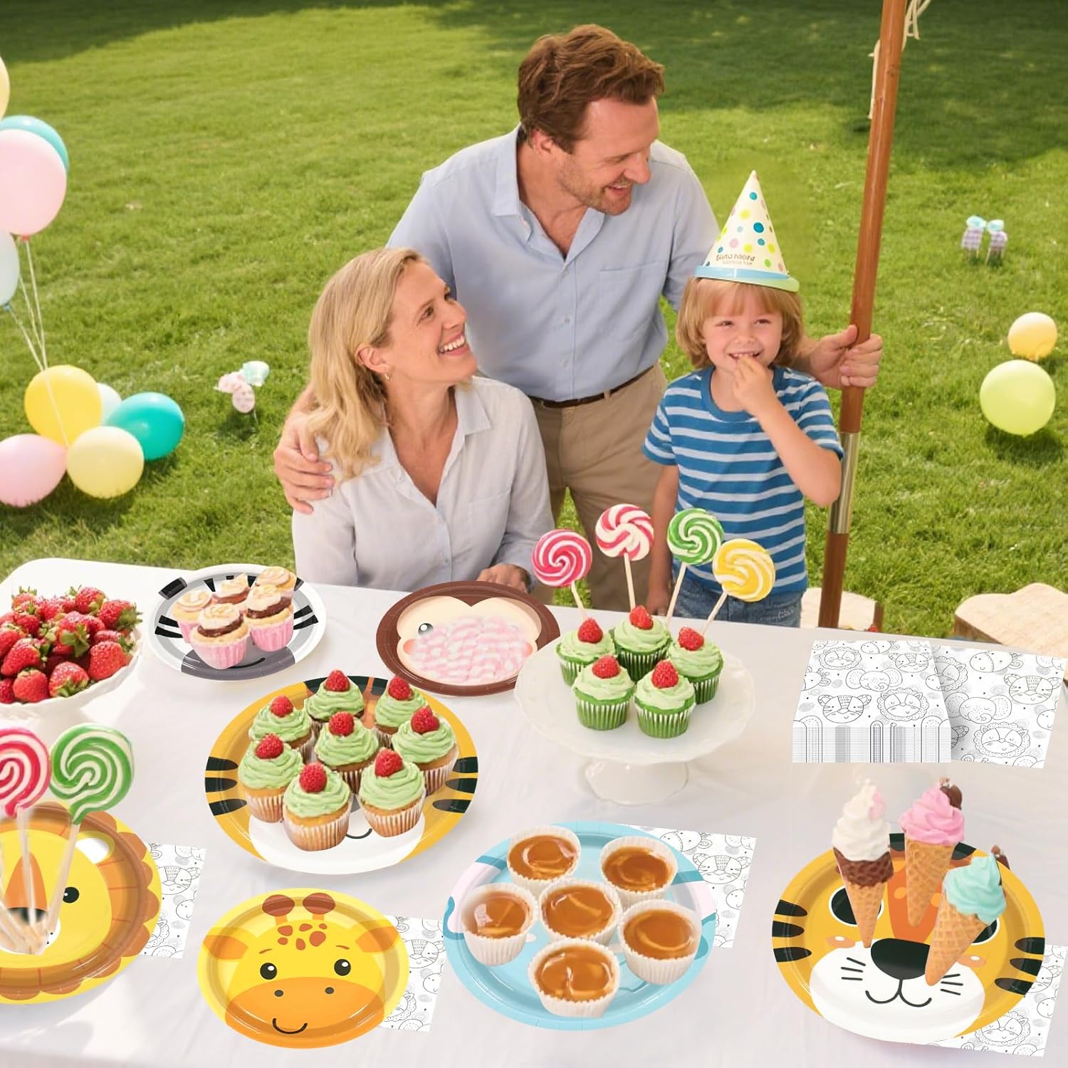180 Pcs Jungle Animal Paper Plates and Napkins Set