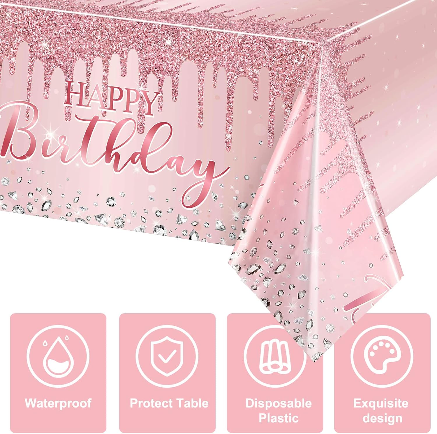 3 Pcs Pink Rose Gold Glitter Tablecloths for Parties