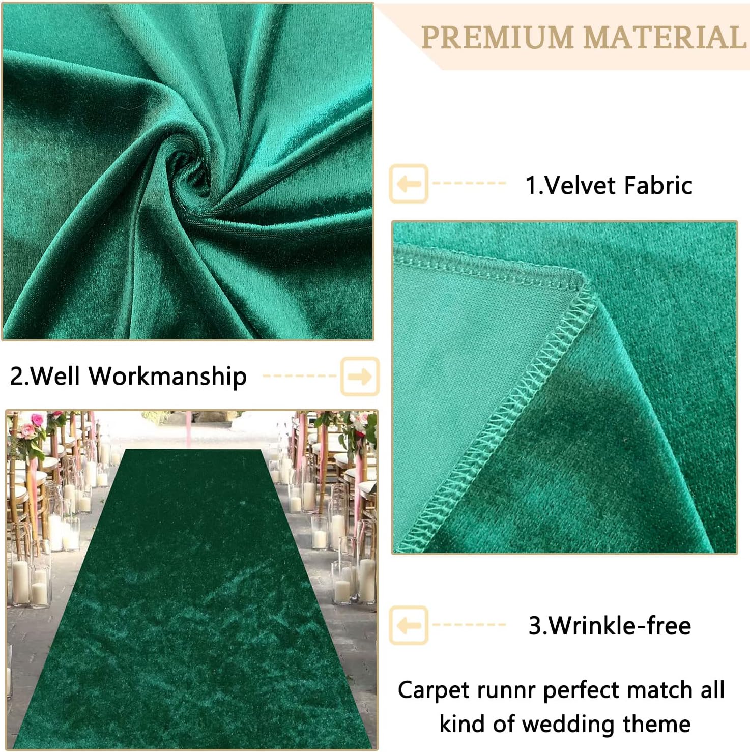 MODFUNS Emerald Green Aisle Runner Rug for Wedding Ceremony 4x15 FT