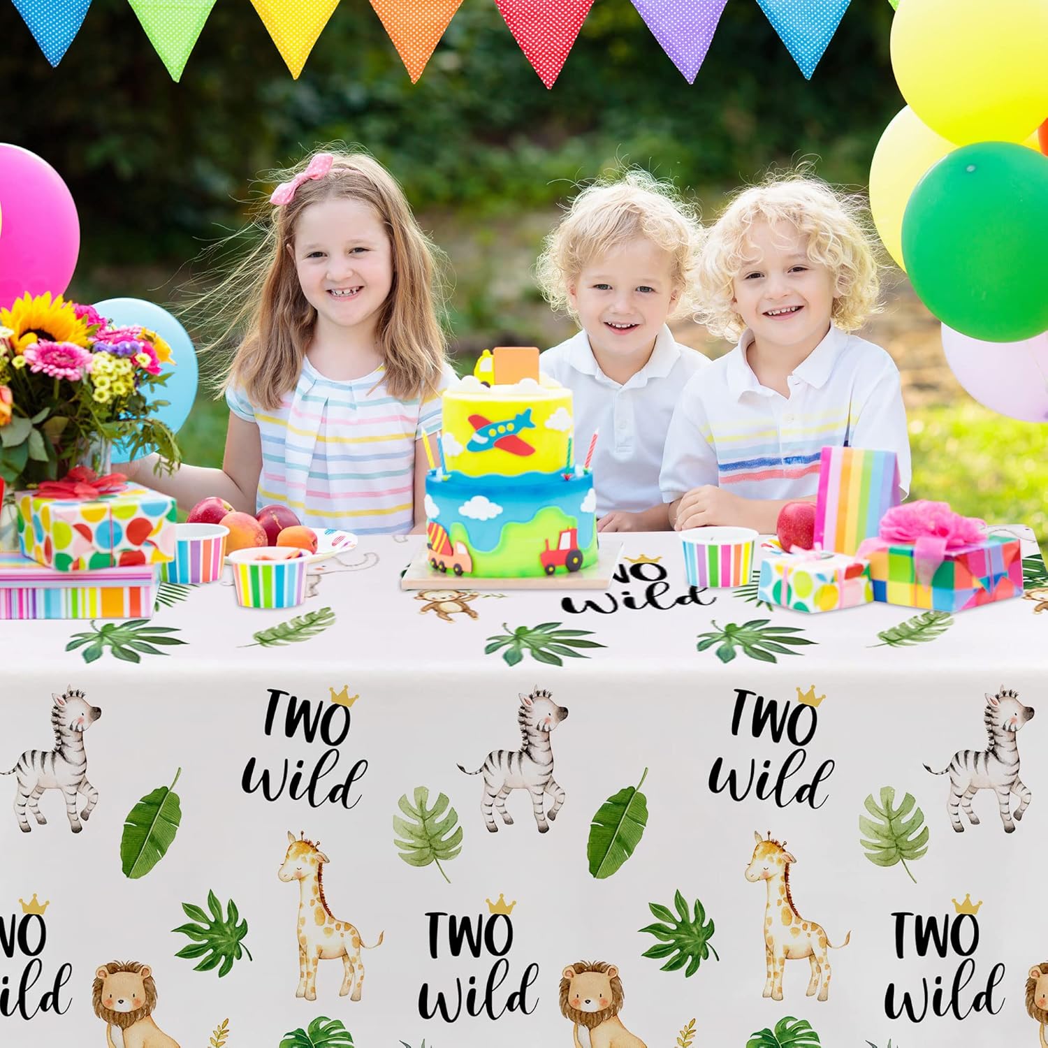 Two Wild Birthday Tablecloth Set 3 Pack 54in x 108in Safari Jungle Theme