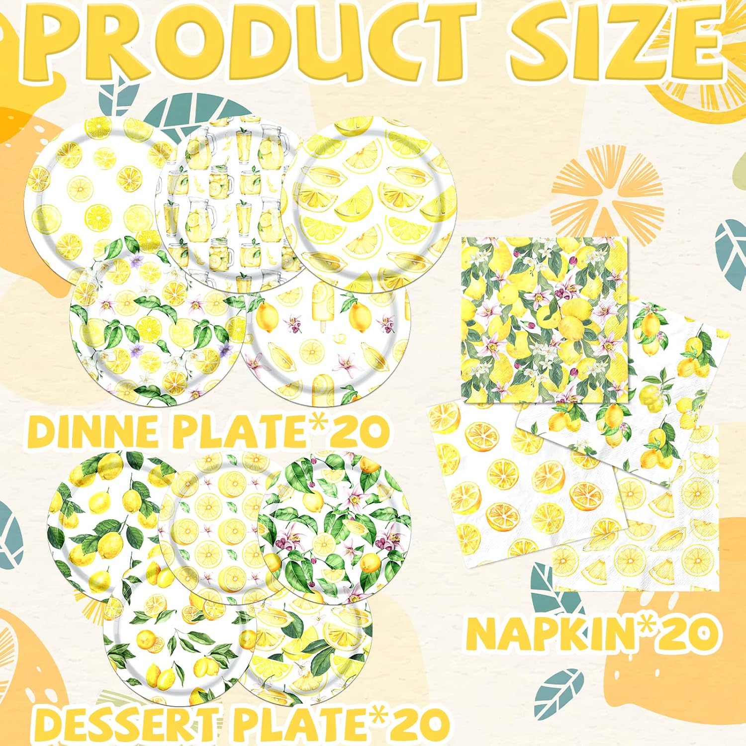 Lemon Yellow Party Plates Napkins Set for Summer Events