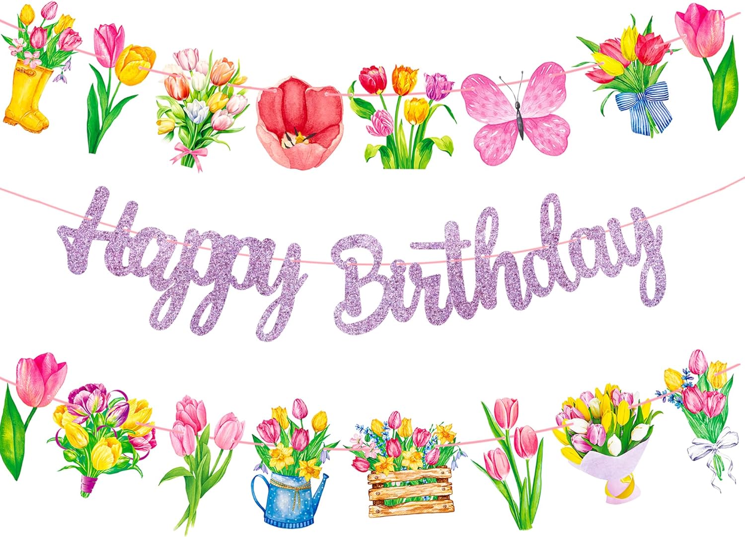 Tulip Birthday Banners 3Pcs Spring Floral Decorations