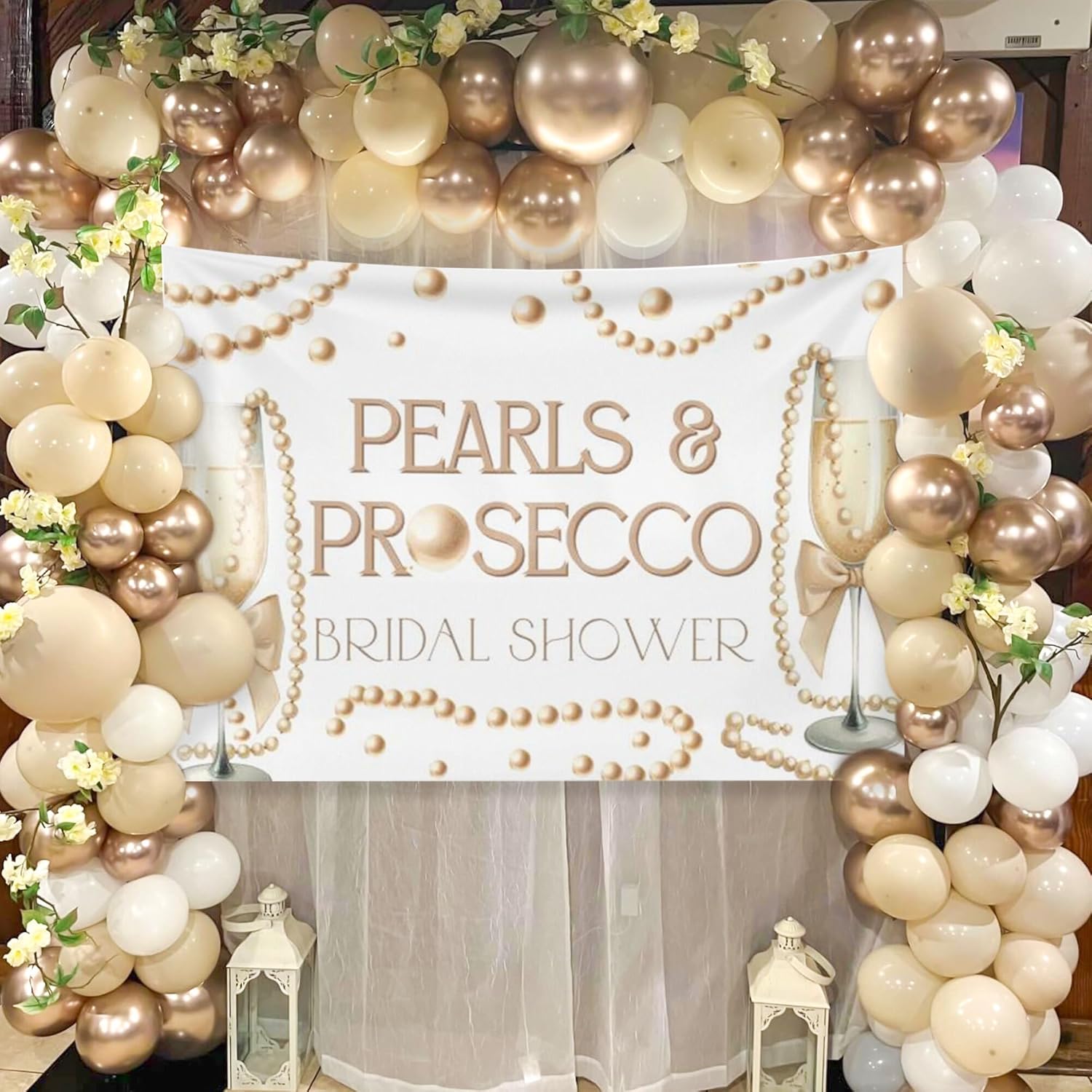 Pearls and Prosecco Bridal Shower Decor Backdrop