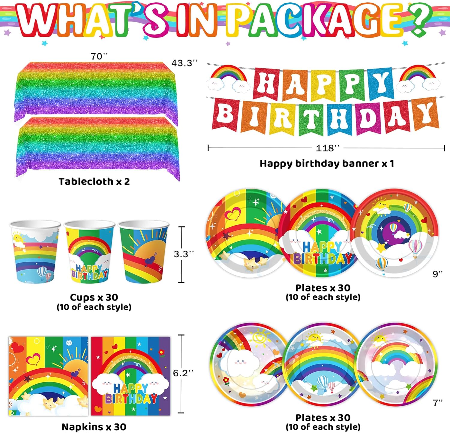 DMIGHT Rainbow Party Supplies Set for Boys