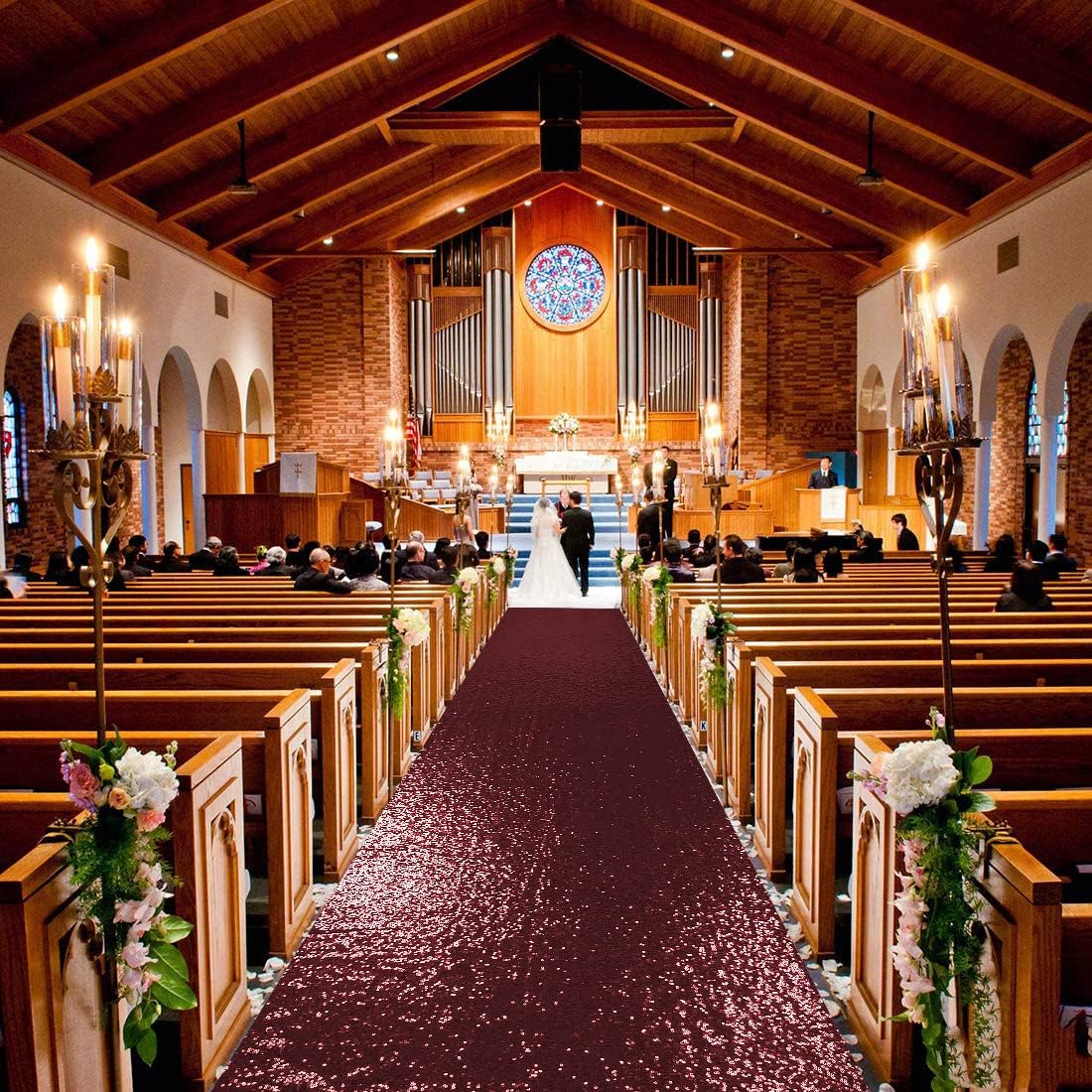 ShinyBeauty Sequin Aisle Runner Rug 4x15FT Sparkly Burgundy Carpet for Wedding and Party Decor