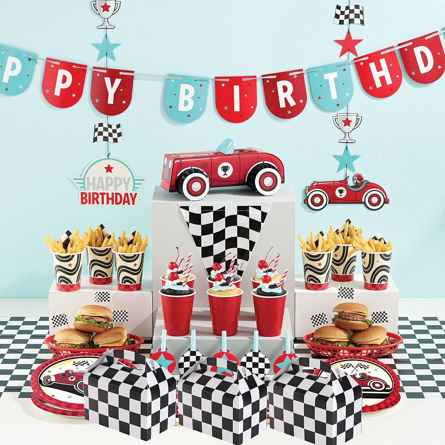 Racing Flag Gift Bags 24 Pcs Checkerboard Treat Box Party Favor Supplies