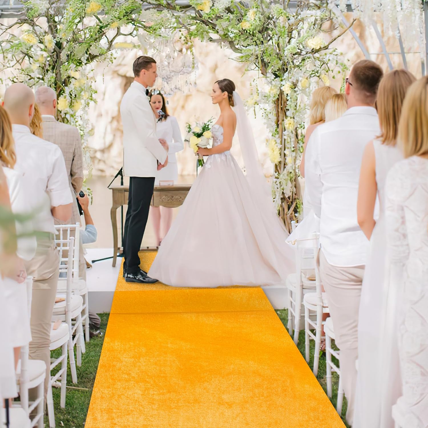 QueenDream Gold Velvet Rug Runner 25ft x 15ft Wedding Aisle Runner
