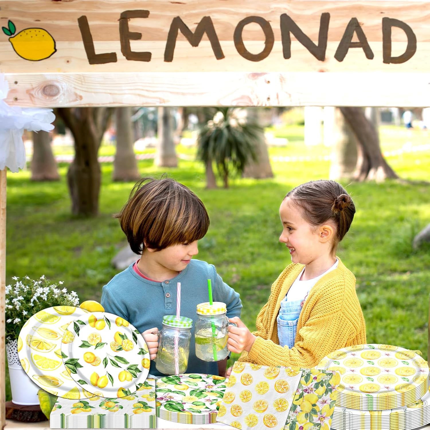 Lemon Yellow Party Plates Napkins Set for Summer Events