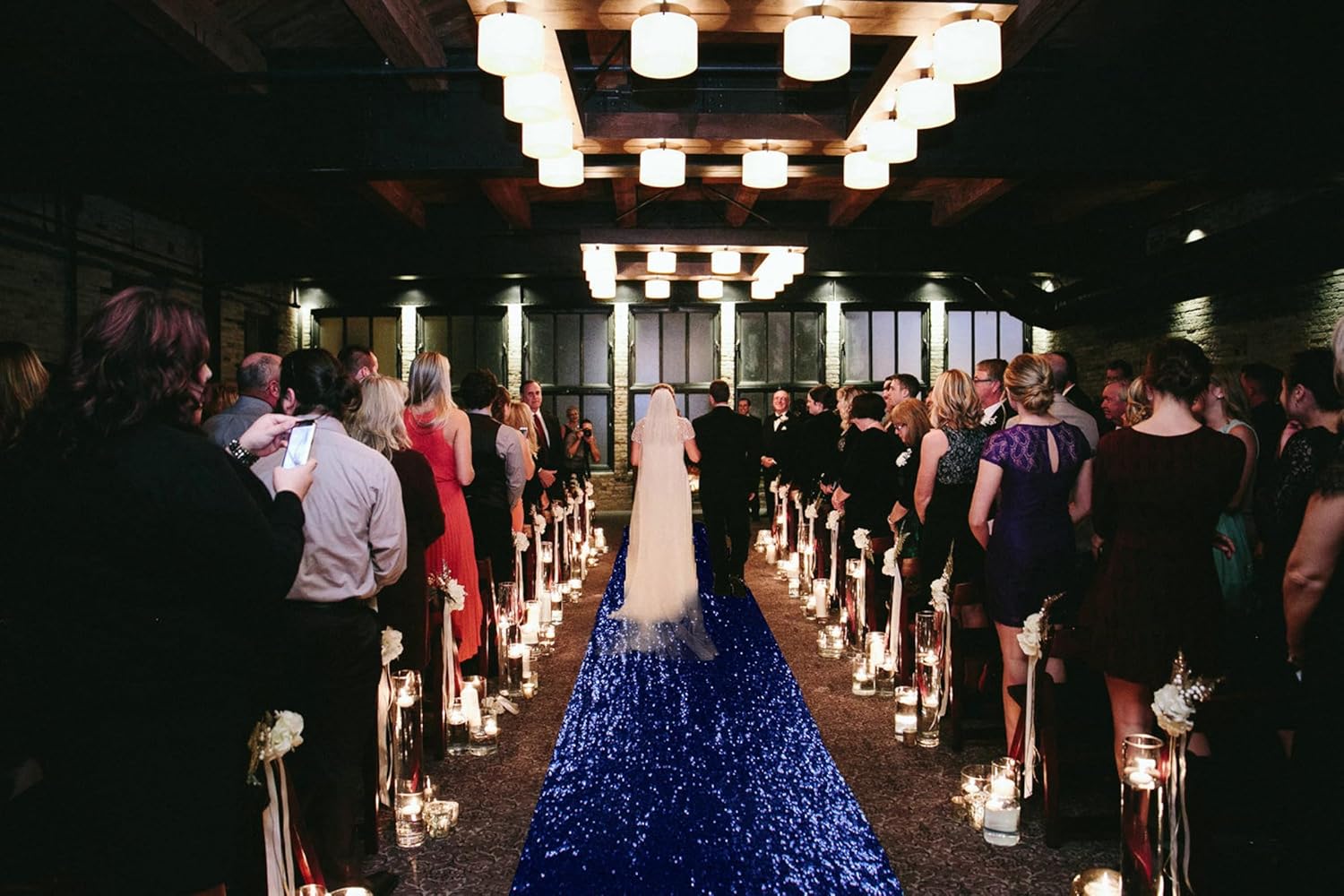 ShiDianYi Navy Blue Sequin Aisle Runner 4x20FT Glitter Wedding Carpet