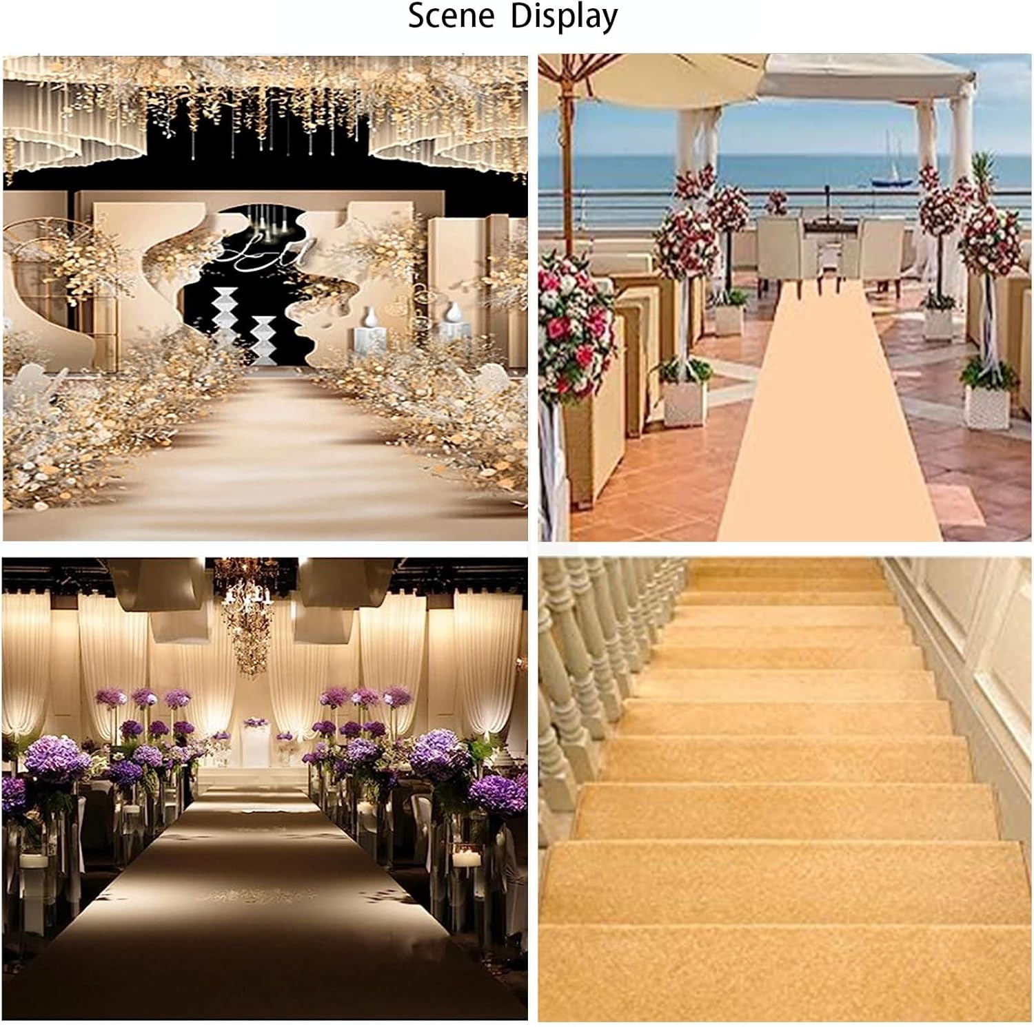 Champagne Runway Rug Wedding Aisle Runner Non-Slip 2mm Thickness 12x30m