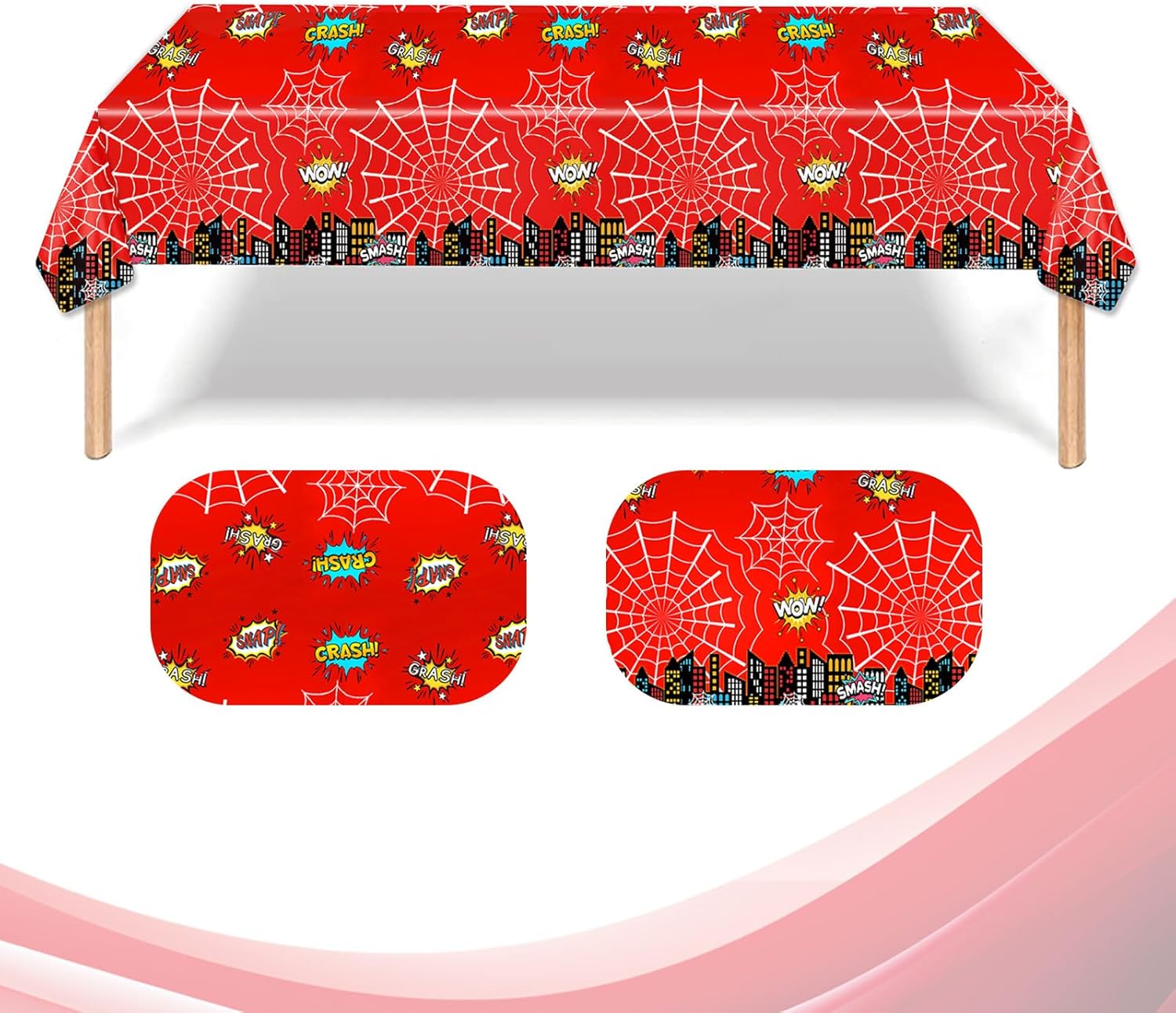 BOXOB 2pcs Spider Theme Party Tablecloth Waterproof Cartoon Table Cover for Boy and Girl