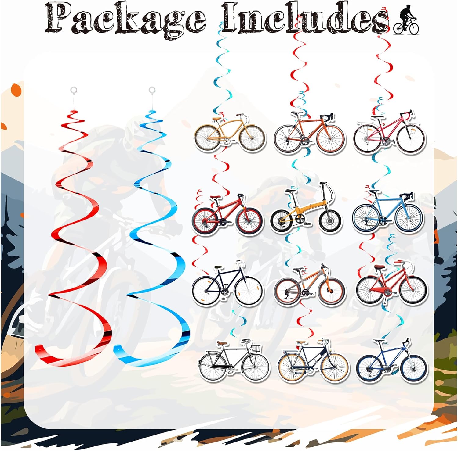 24 Piece Bicycle Hanging Streamers for Birthday Parties