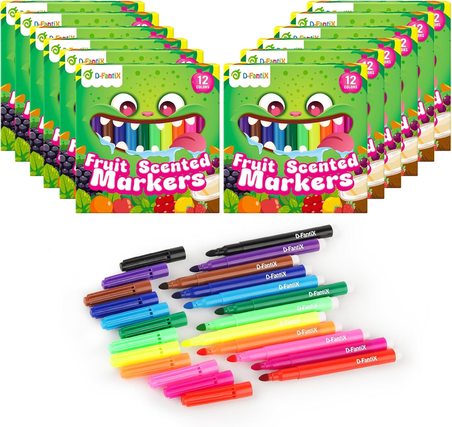 D-FantiX 12 Packs Fruit Scented Washable Markers for Kids