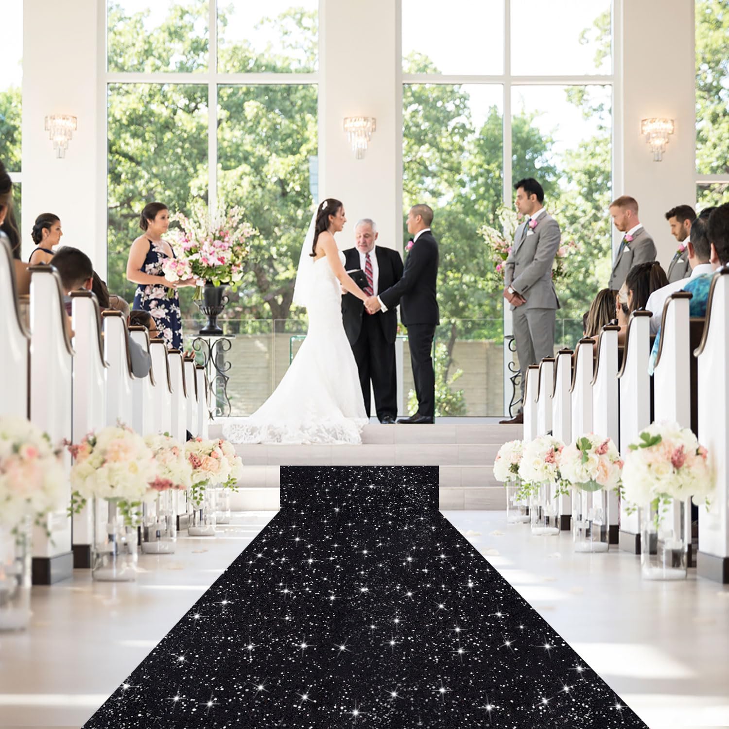 Black Sequin Aisle Runner 2FTx15FT Wedding Decor