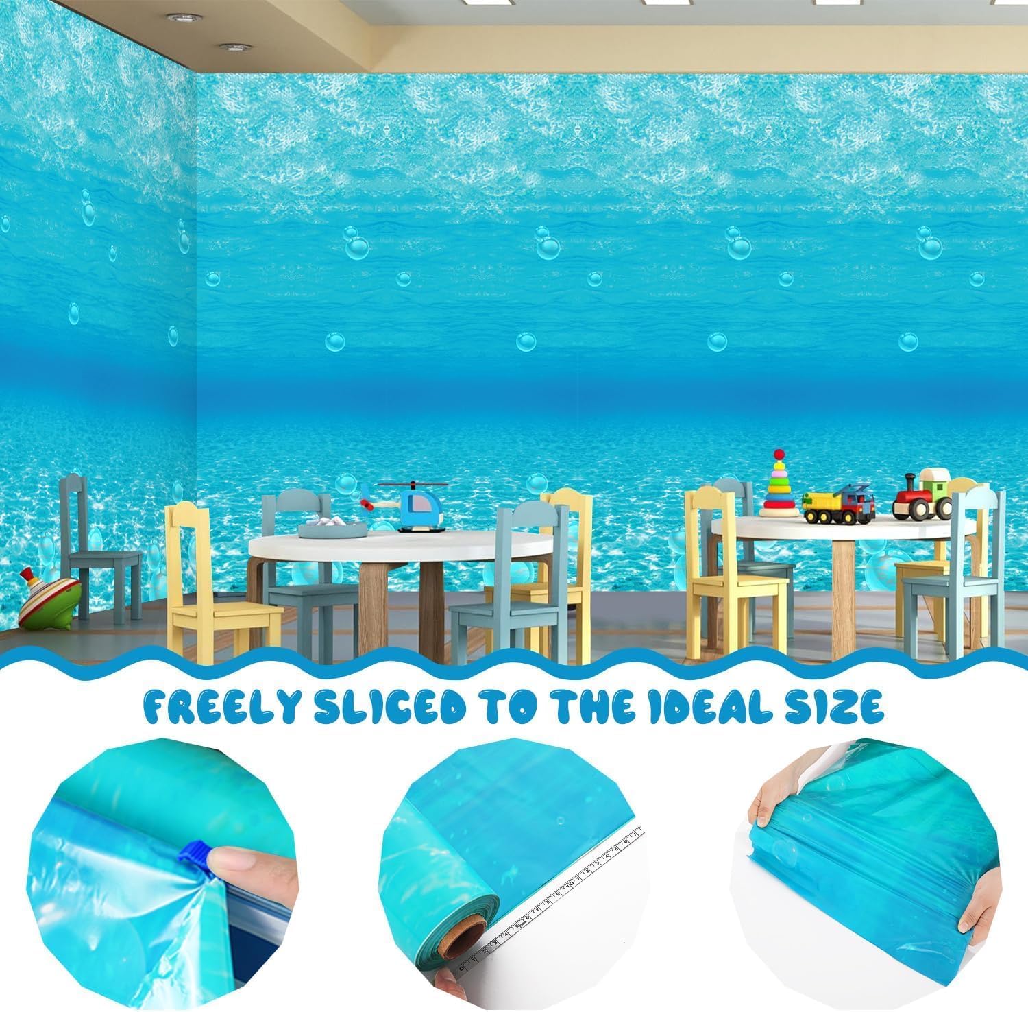FULJOOY 1200x54 Inch Ocean Themed Table Cover with Slide Cutter Box
