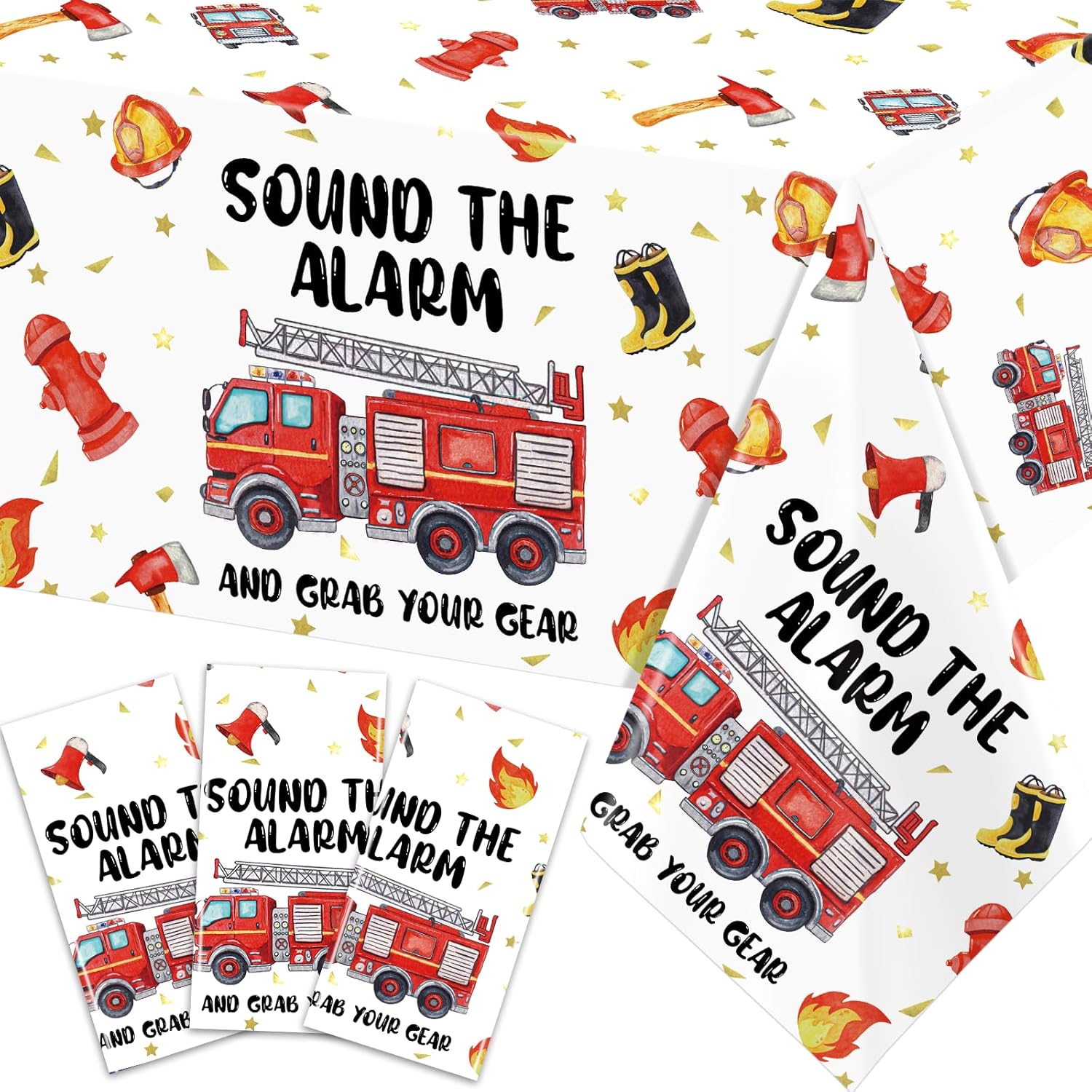 Fire Truck Birthday Tablecloth Set of 3 for 8 Foot Tables