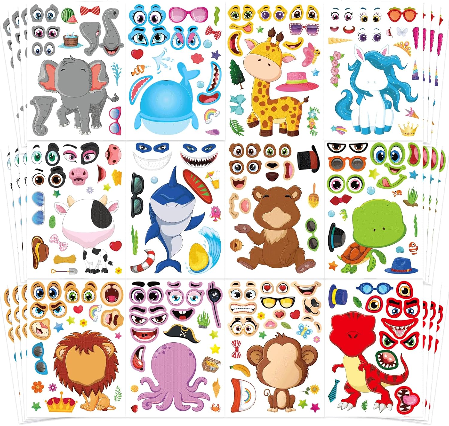 DUJAA 48 Sheets Animal Face Stickers for Kids
