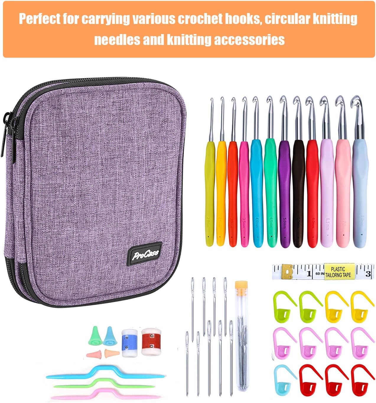ProCase Crochet Hook Organizer Case Up to 65 Inches