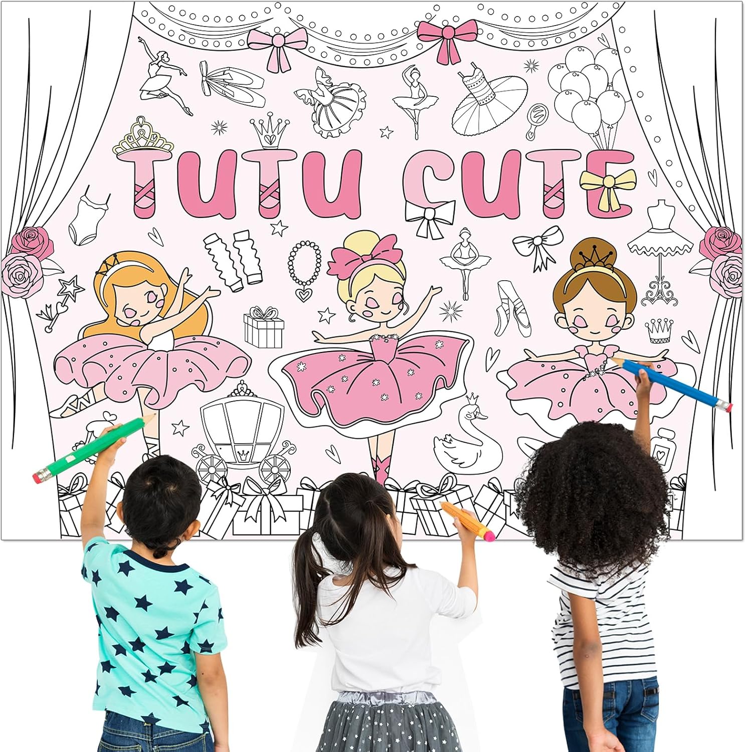 Giant Ballerina Coloring Tablecloth for Kids