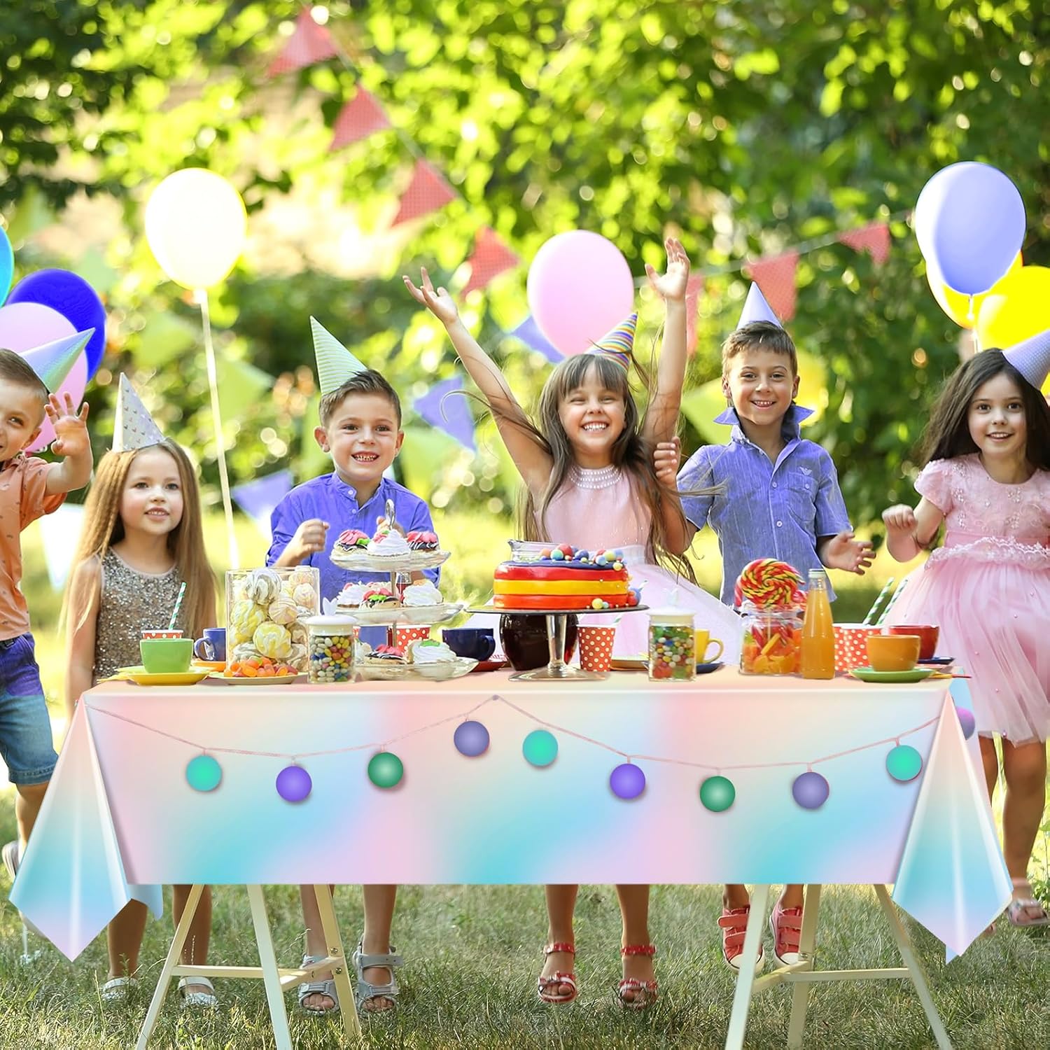 3Pcs Pastel Tablecloths Rainbow Plastic Decorations for Parties
