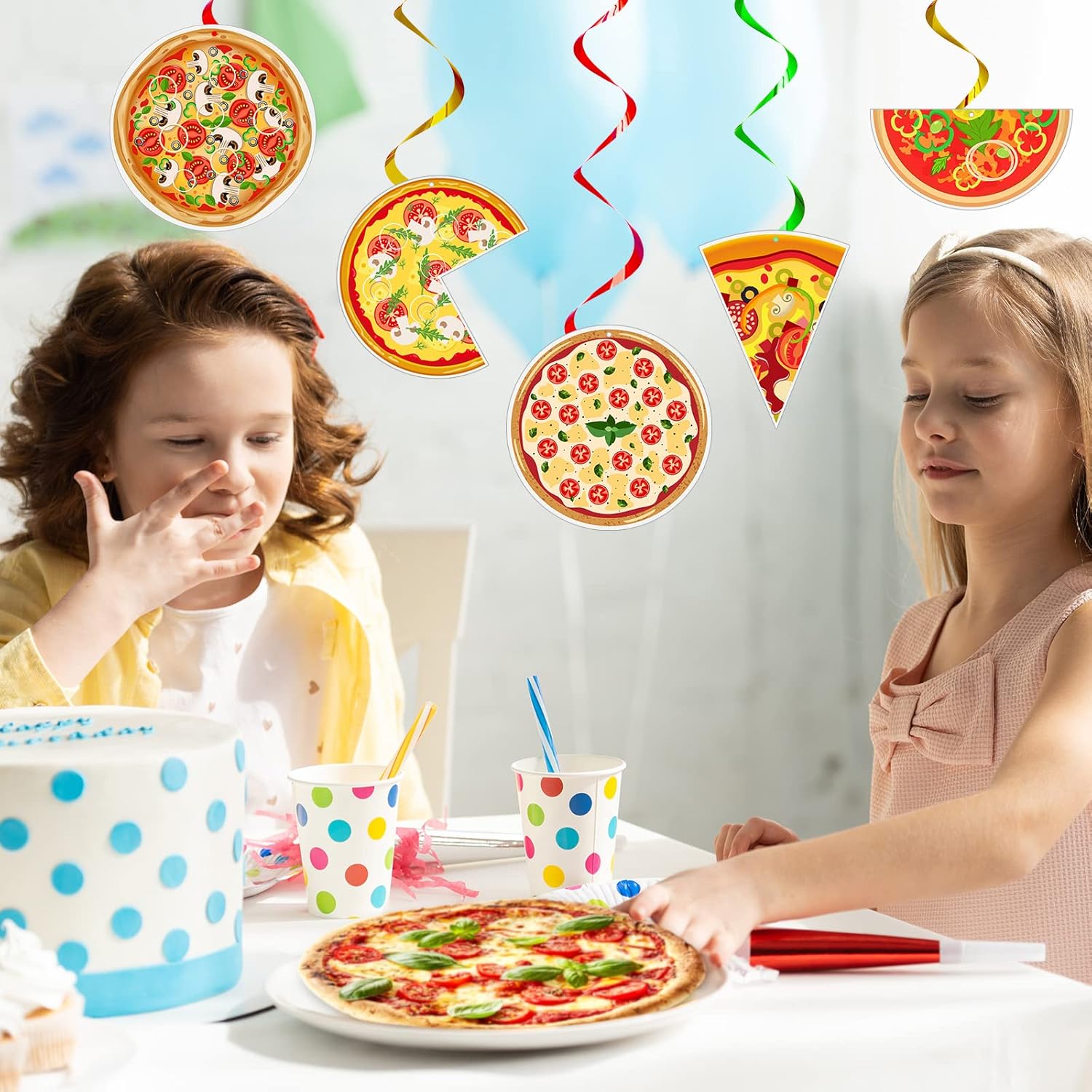Teling 48 Pcs Pizza Streamers Ceiling Decorations for Birthday Parties
