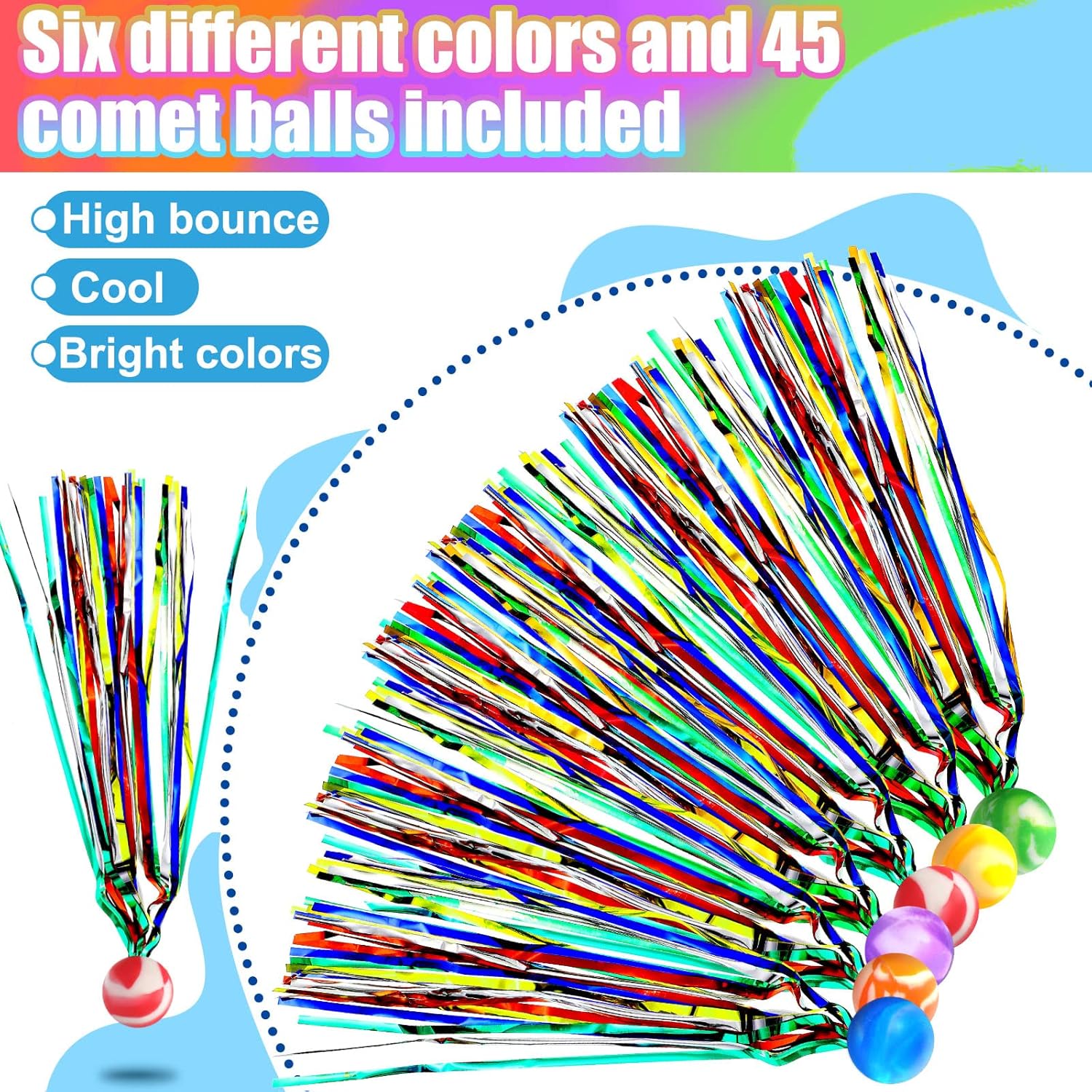 Aoriher 45 Pcs Bouncy Balls with Streamers Party Favors