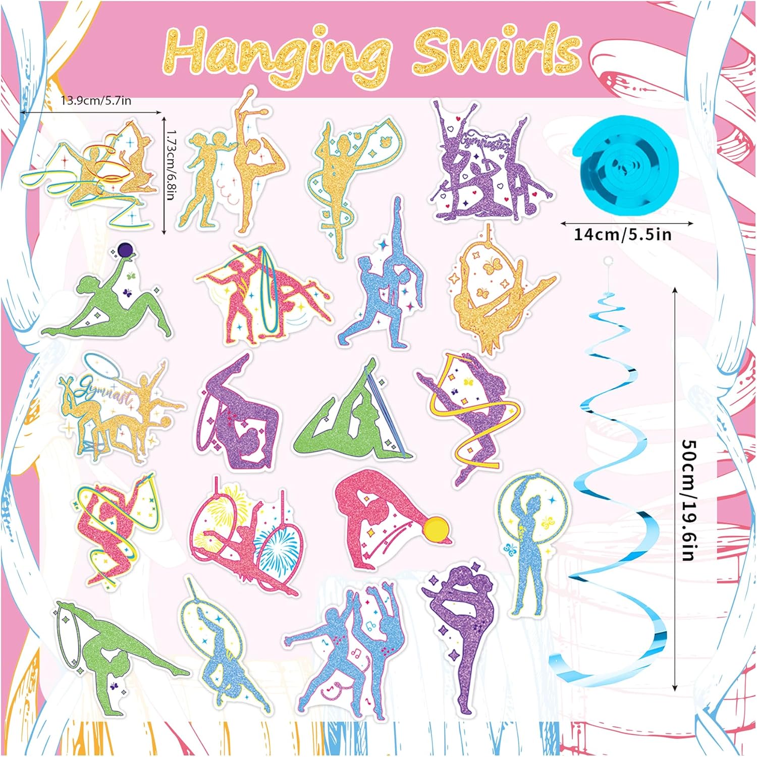 20 Pcs Gymnastics Hanging Streamers with Double Sided Print for Birthday Party Decor