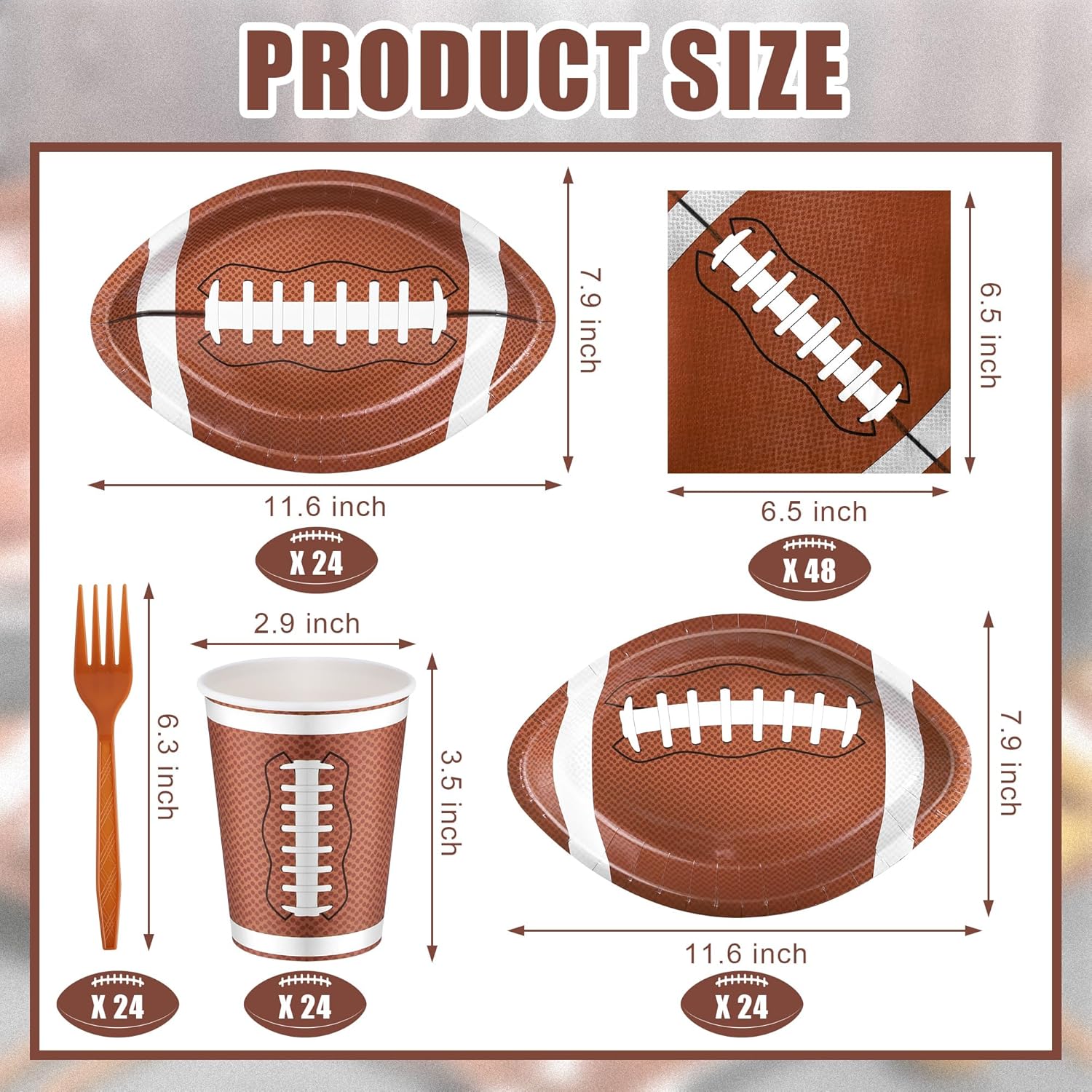Durony 144 Pieces Football Themed Disposable Plates Set