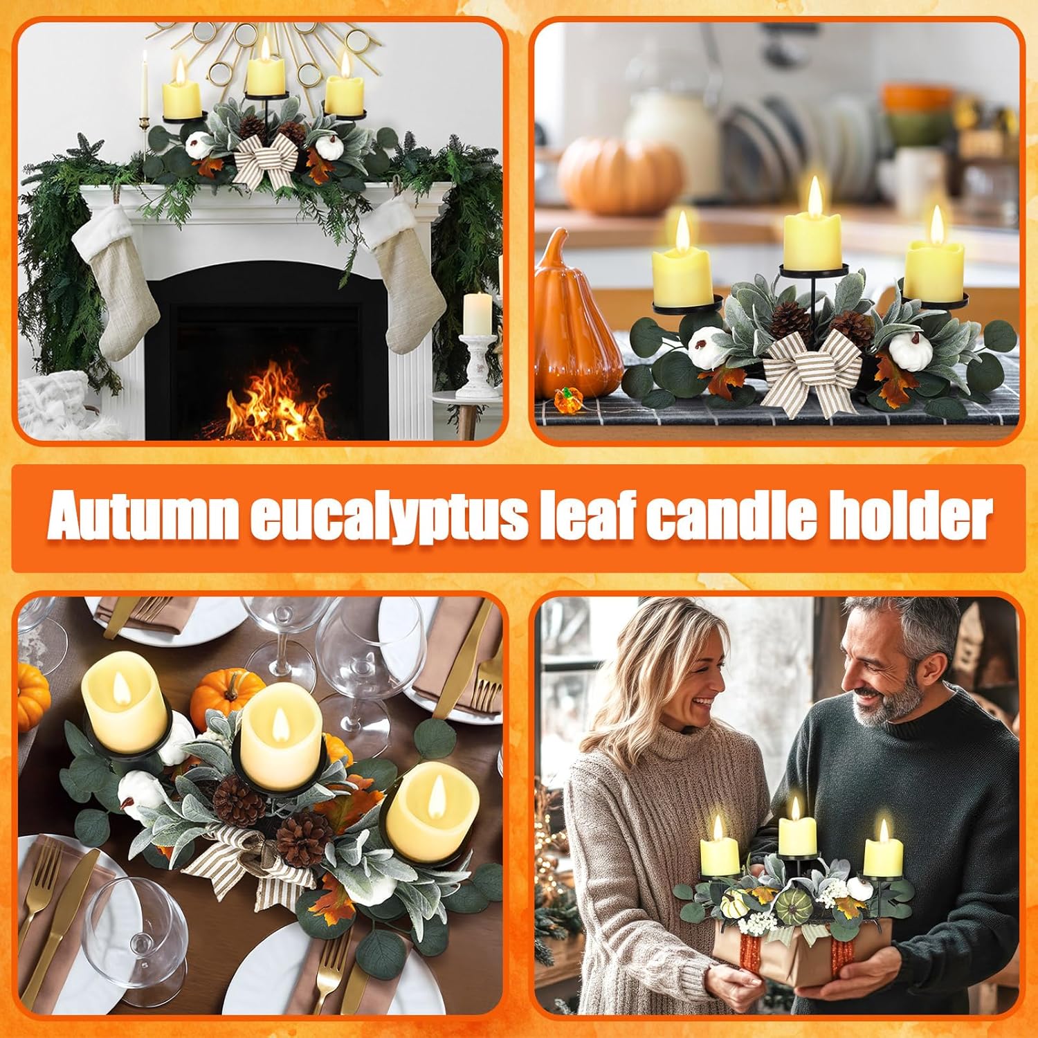 Thanksgiving Candle Centerpieces with 3 Holders Fall Decor
