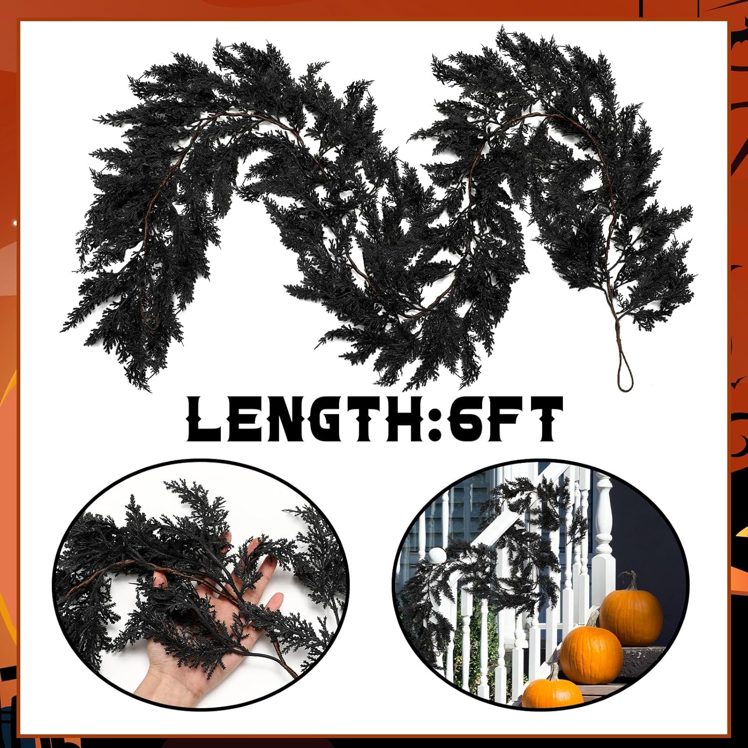 XunYee 6 Foot Black Halloween Garland for Home Decor