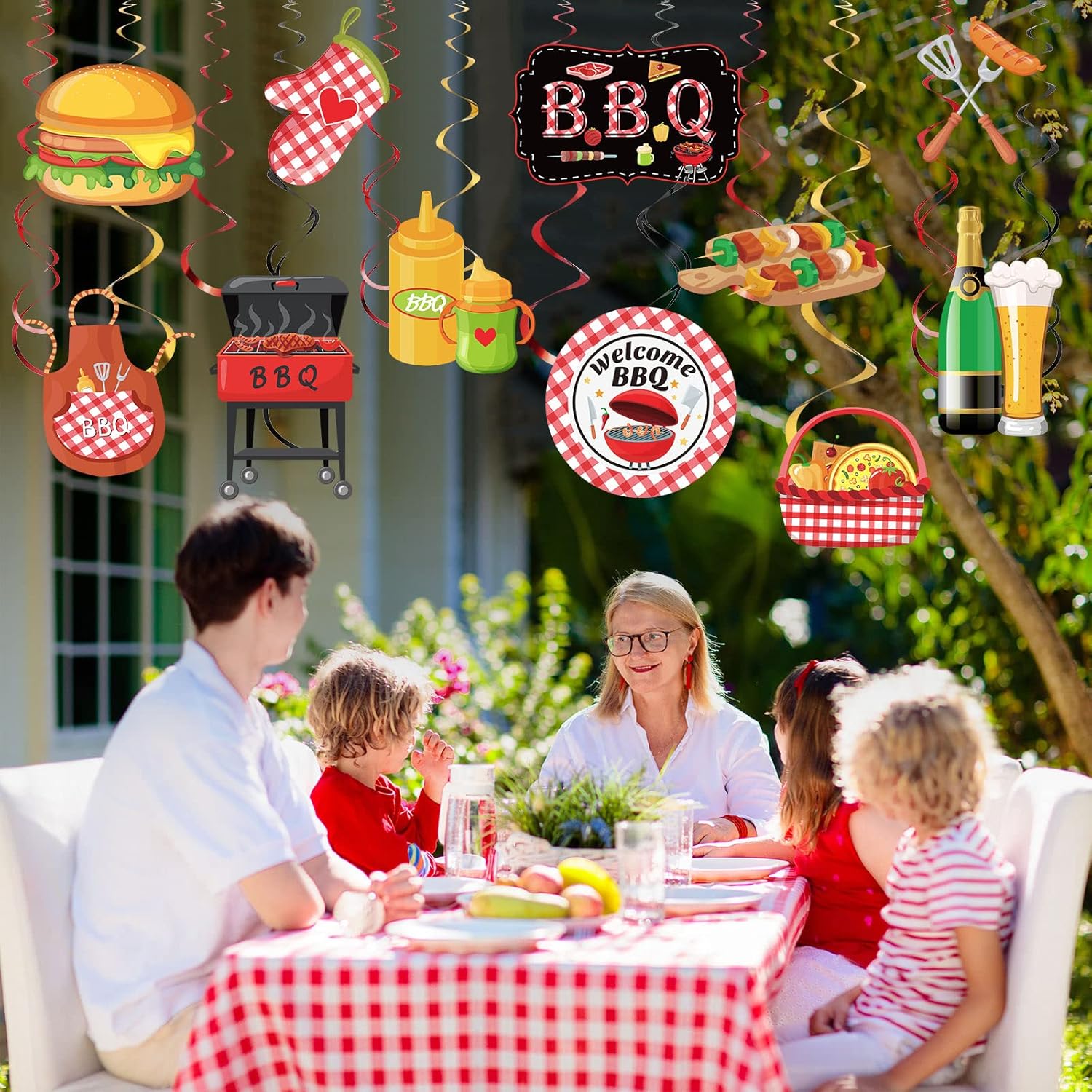 Ireer 52 Pcs BBQ Party Hanging Decor Swirls