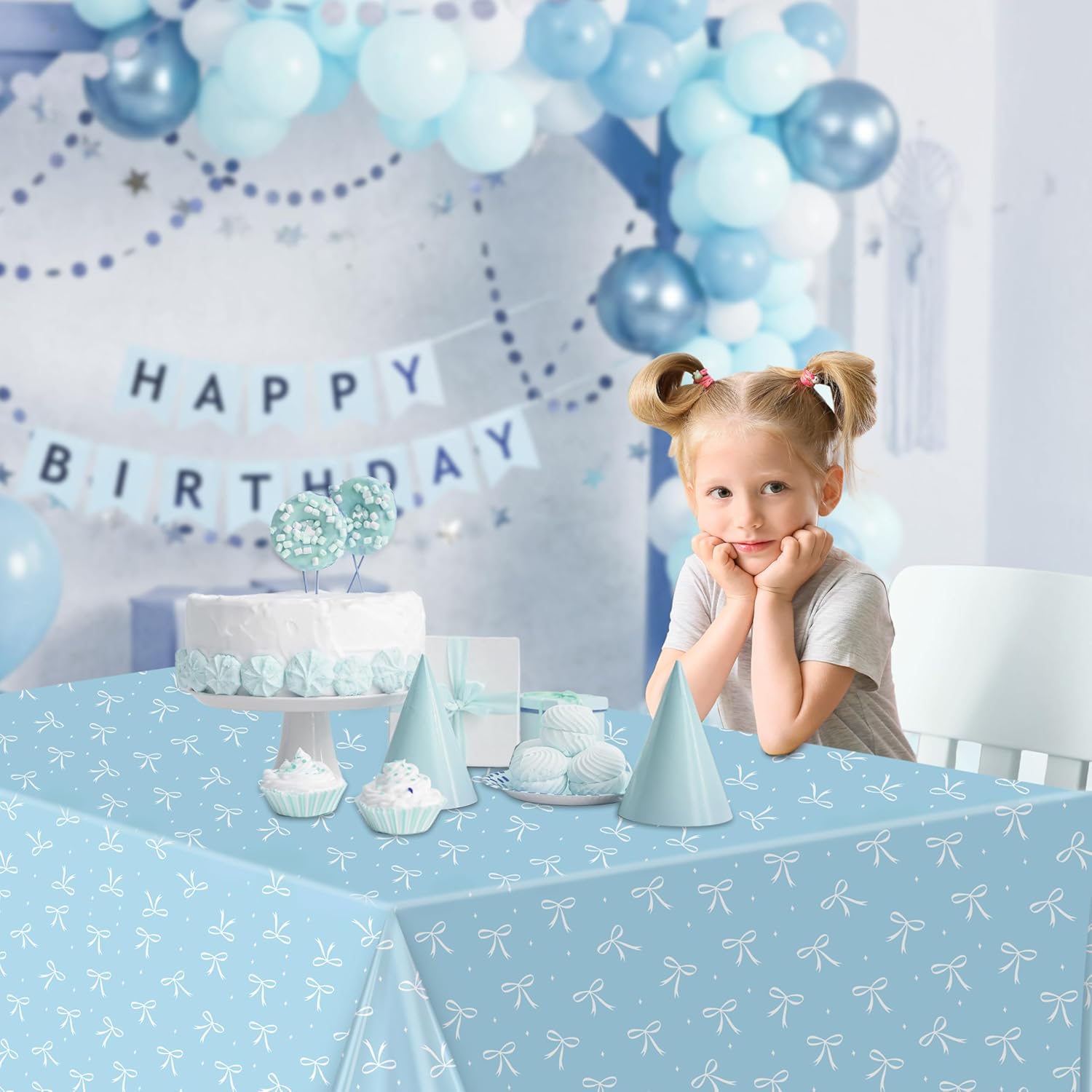 Blue Bow Tablecloths 3 Pack Waterproof Party Decor