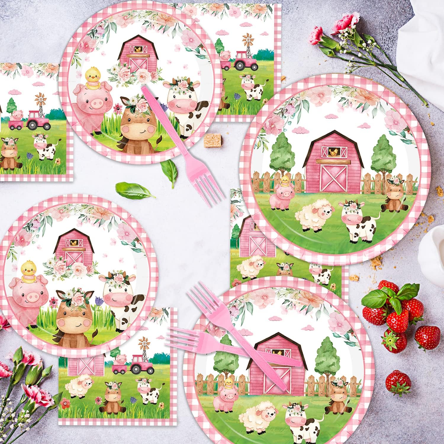 Oigco 96PCS Farm Animals Party Tableware Set for 24 Guests