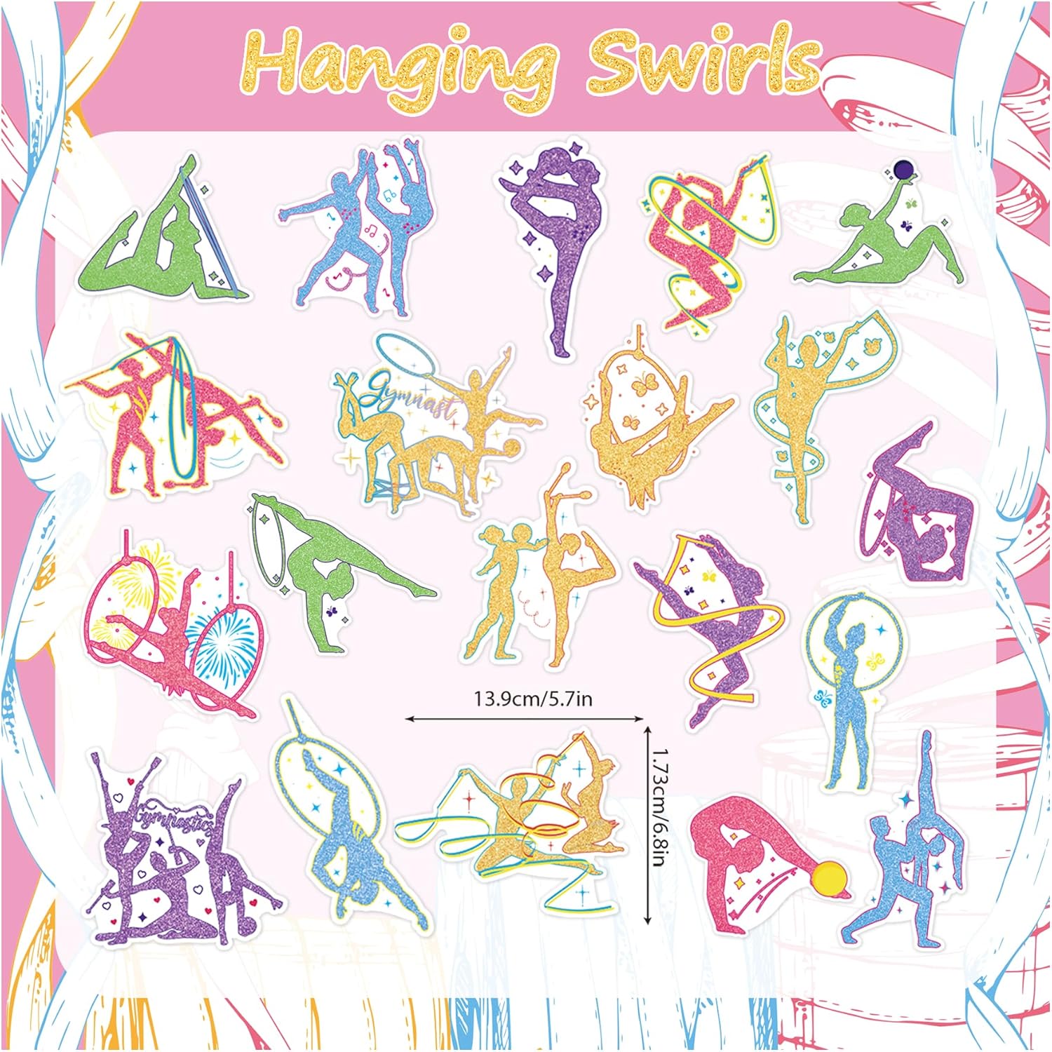 20 Pcs Gymnastics Hanging Streamers with Double Sided Print for Birthday Party Decor