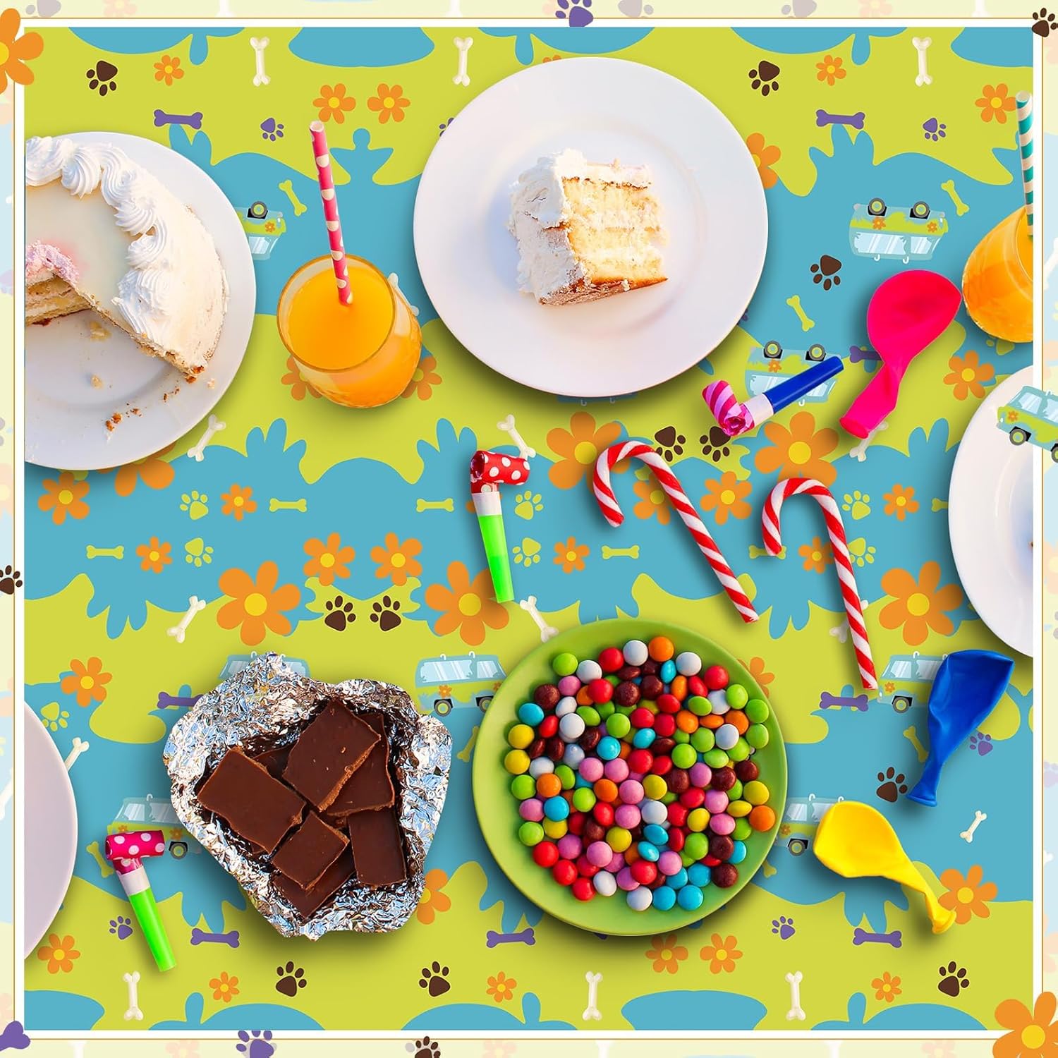 4 Pcs Cartoon Dog Tablecloth Set for Birthday Parties and Baby Showers