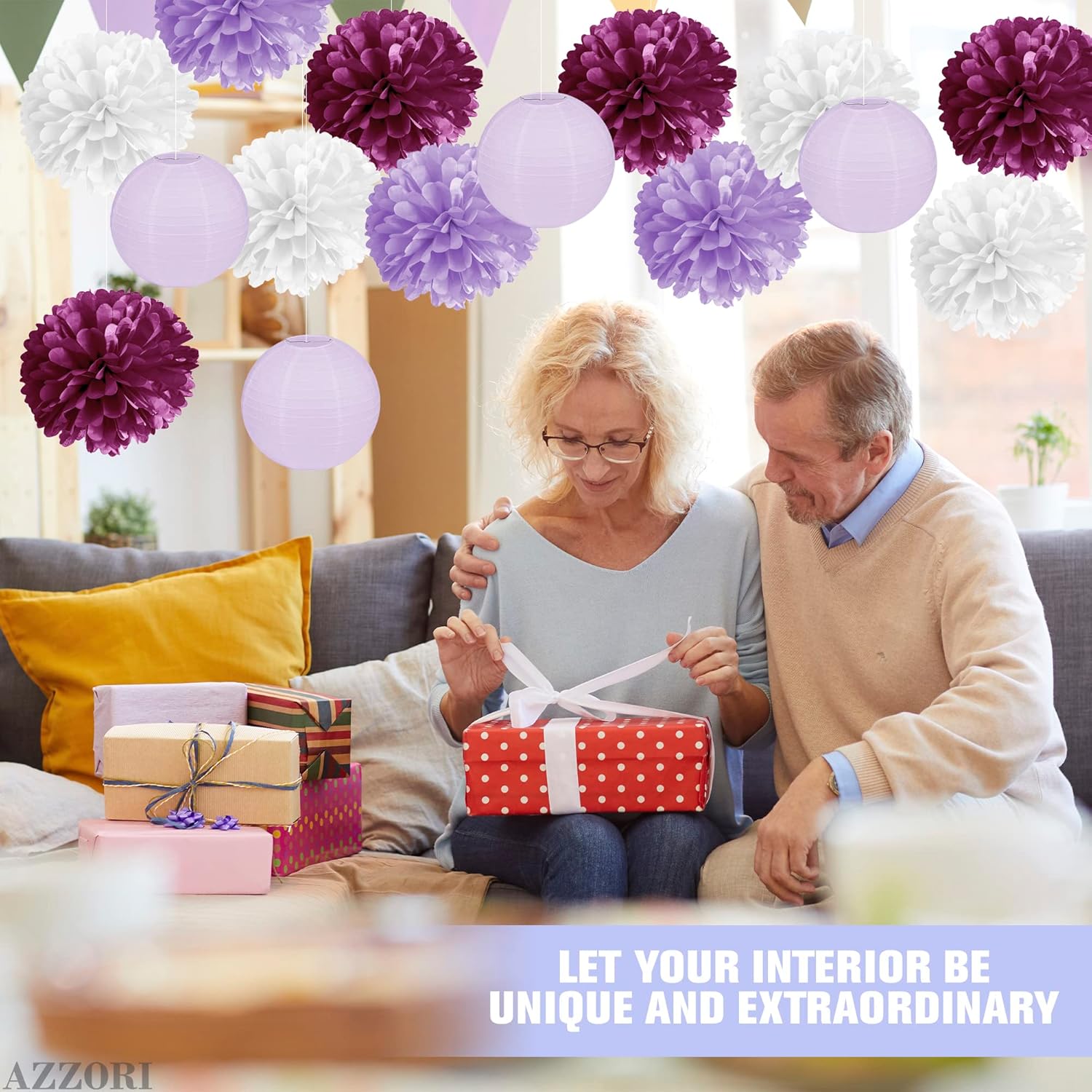 16 Pcs Light Purple Party Decorations Elegant Tissue Paper Flowers