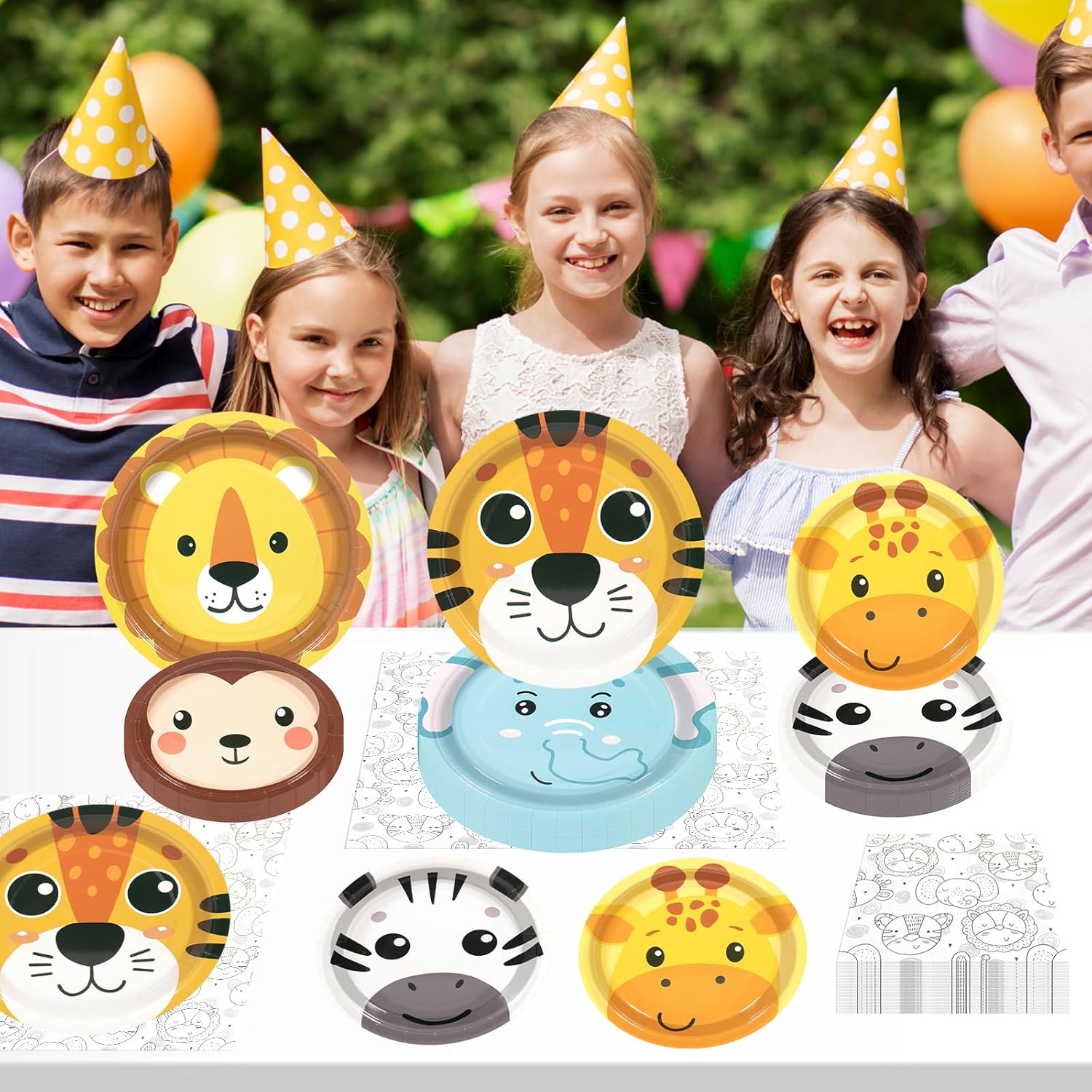 180 Pcs Jungle Animal Paper Plates and Napkins Set