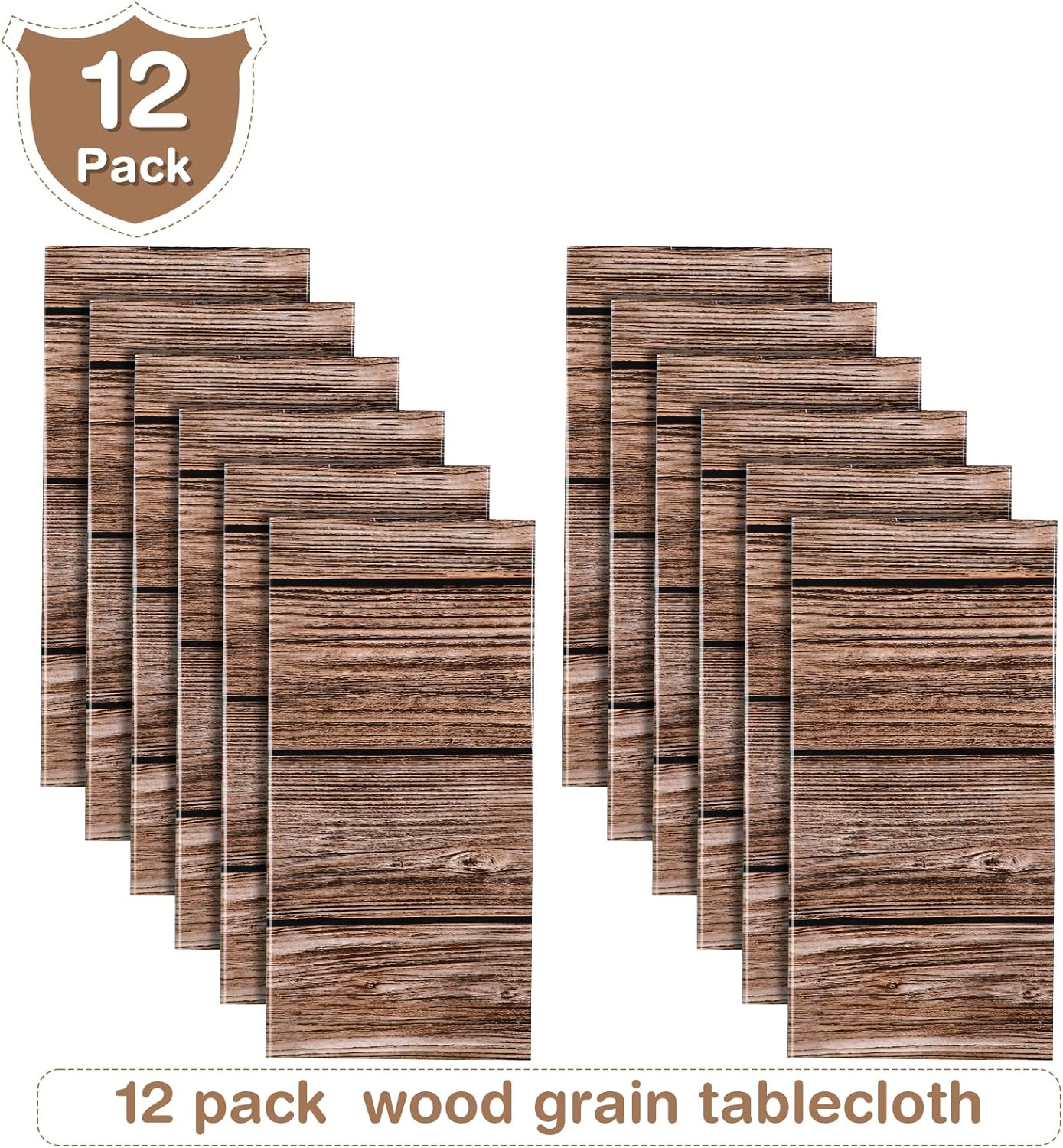 Tatuo 12-Pack Rustic Plastic Table Covers with Wood Grain