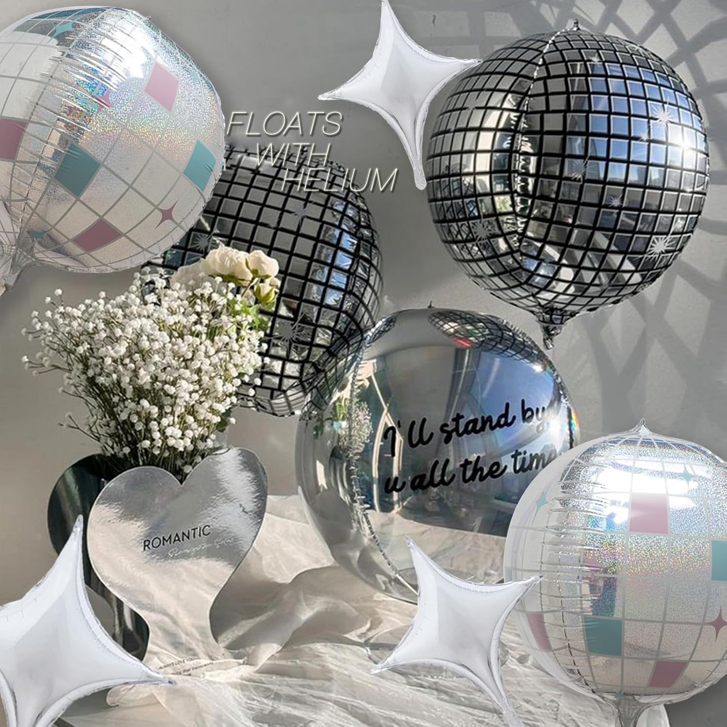 Iridescent Disco Ball Foil Balloons 4D Sparkle for Parties