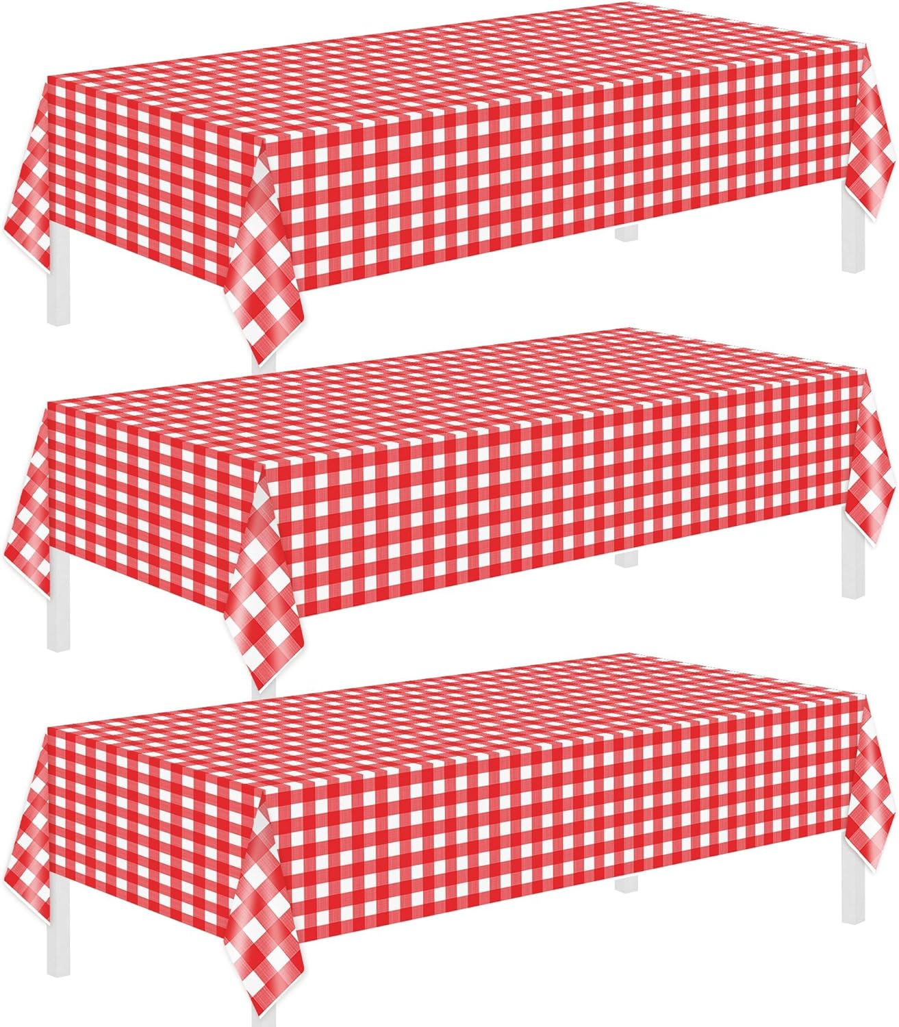 Childom 3 Pack Red White Checkered Tablecloths 54x108 Inches Disposable Plastic for Events and Parties