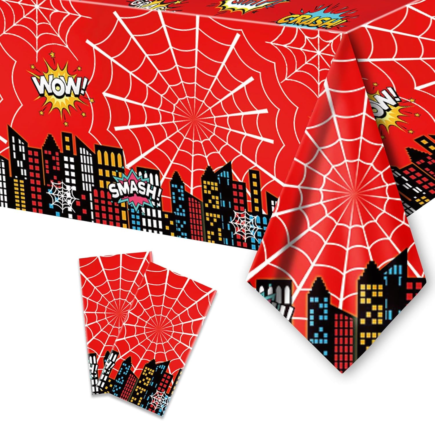 BOXOB 2pcs Spider Theme Party Tablecloth Waterproof Cartoon Table Cover for Boy and Girl