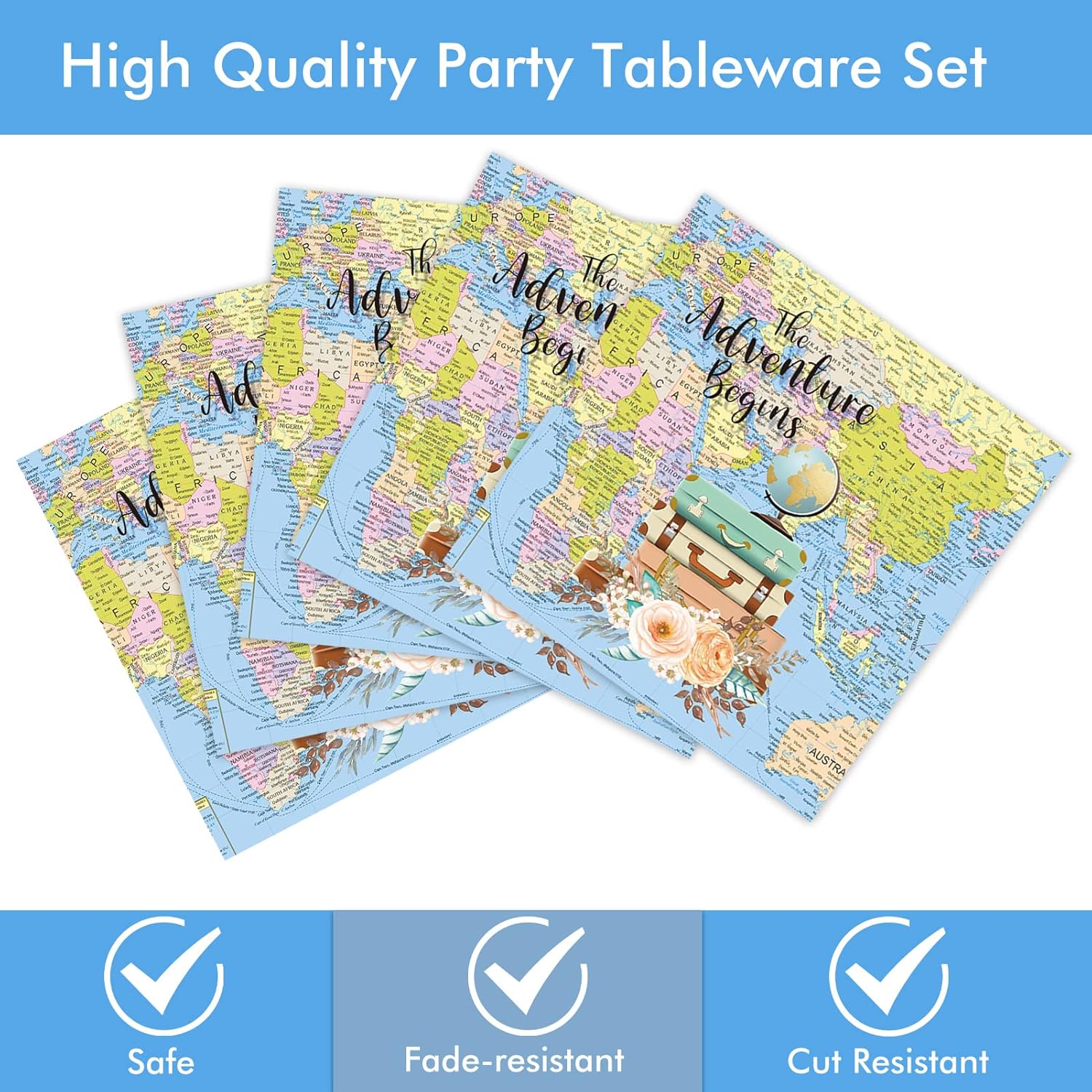 Adventure Awaits Party Decorations for Travel Map Party Supplies