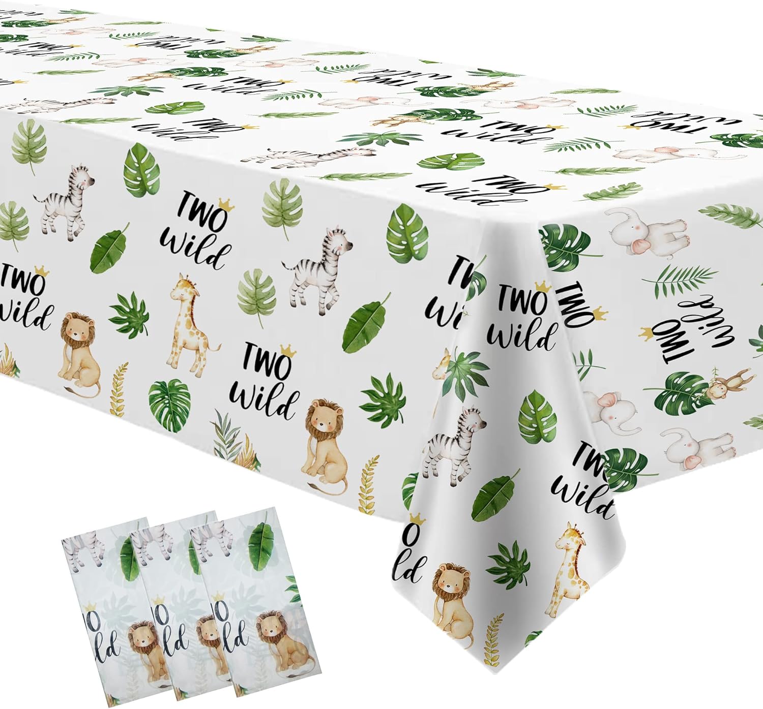 Two Wild Birthday Tablecloth Set 3 Pack 54in x 108in Safari Jungle Theme