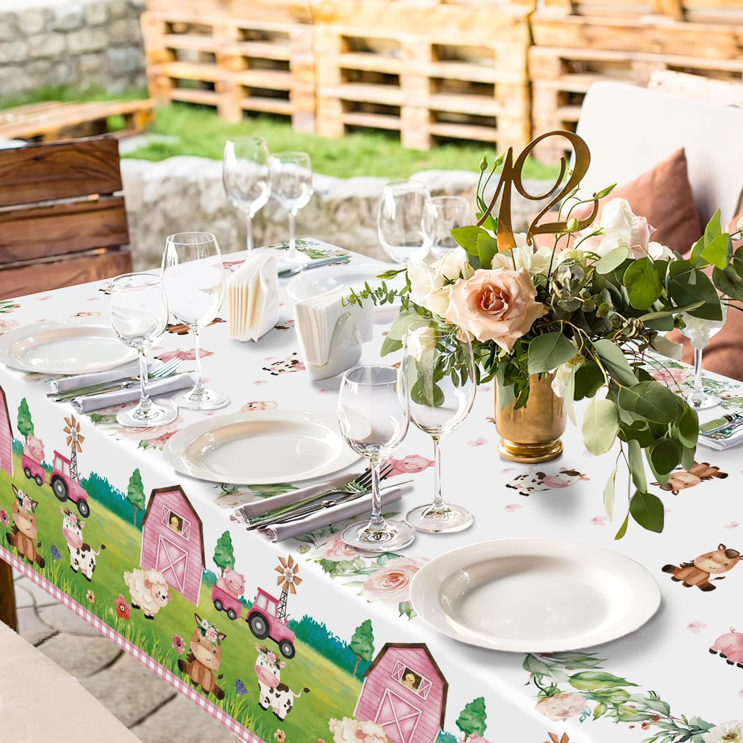 Oigco 3Pcs Farm Animal Tablecloth for Birthday Party Decorations