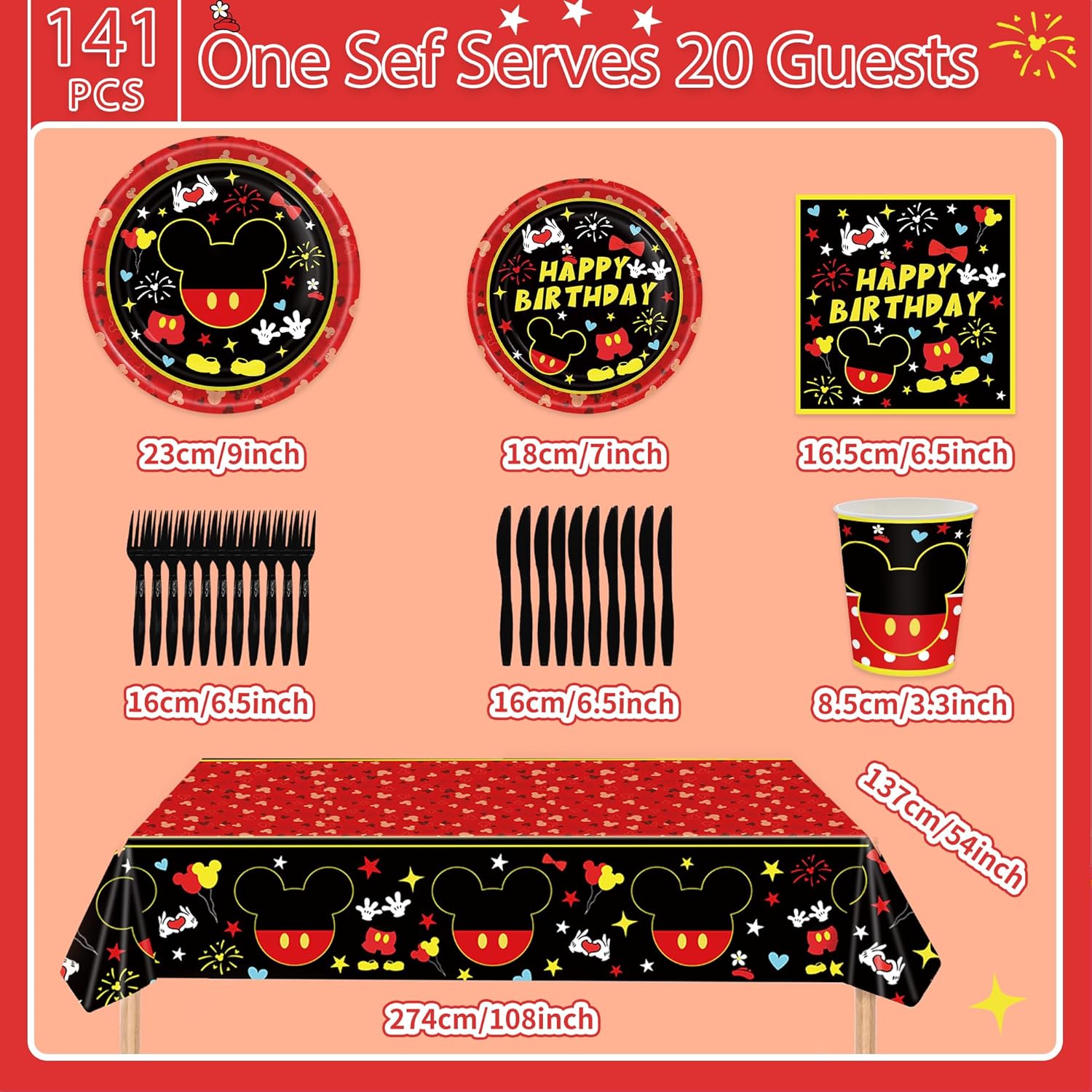 161Pcs Cartoon Mouse Party Decorations Tableware Set