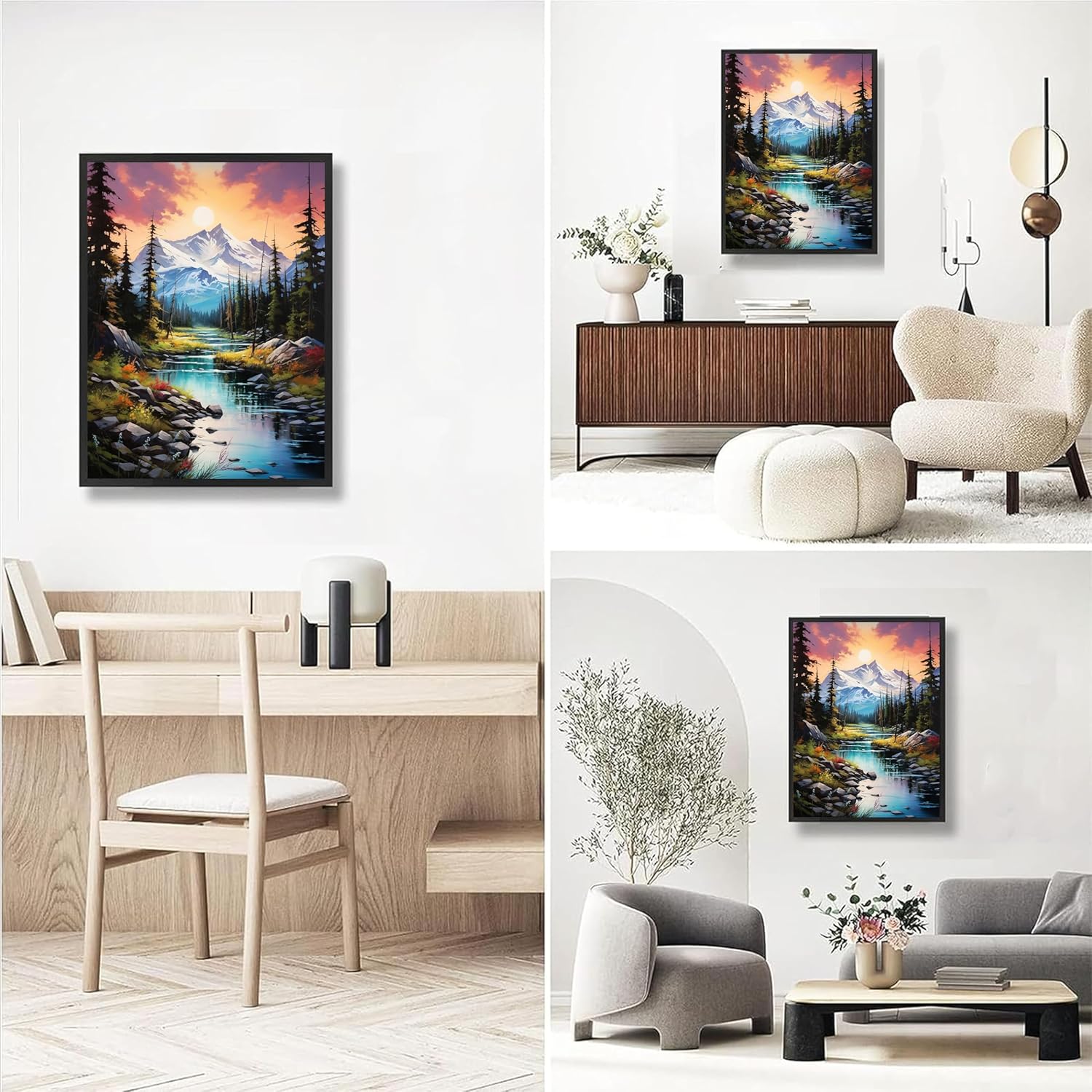 Mountain Paint by Numbers for Adults with Framed Canvas and Wooden Easel