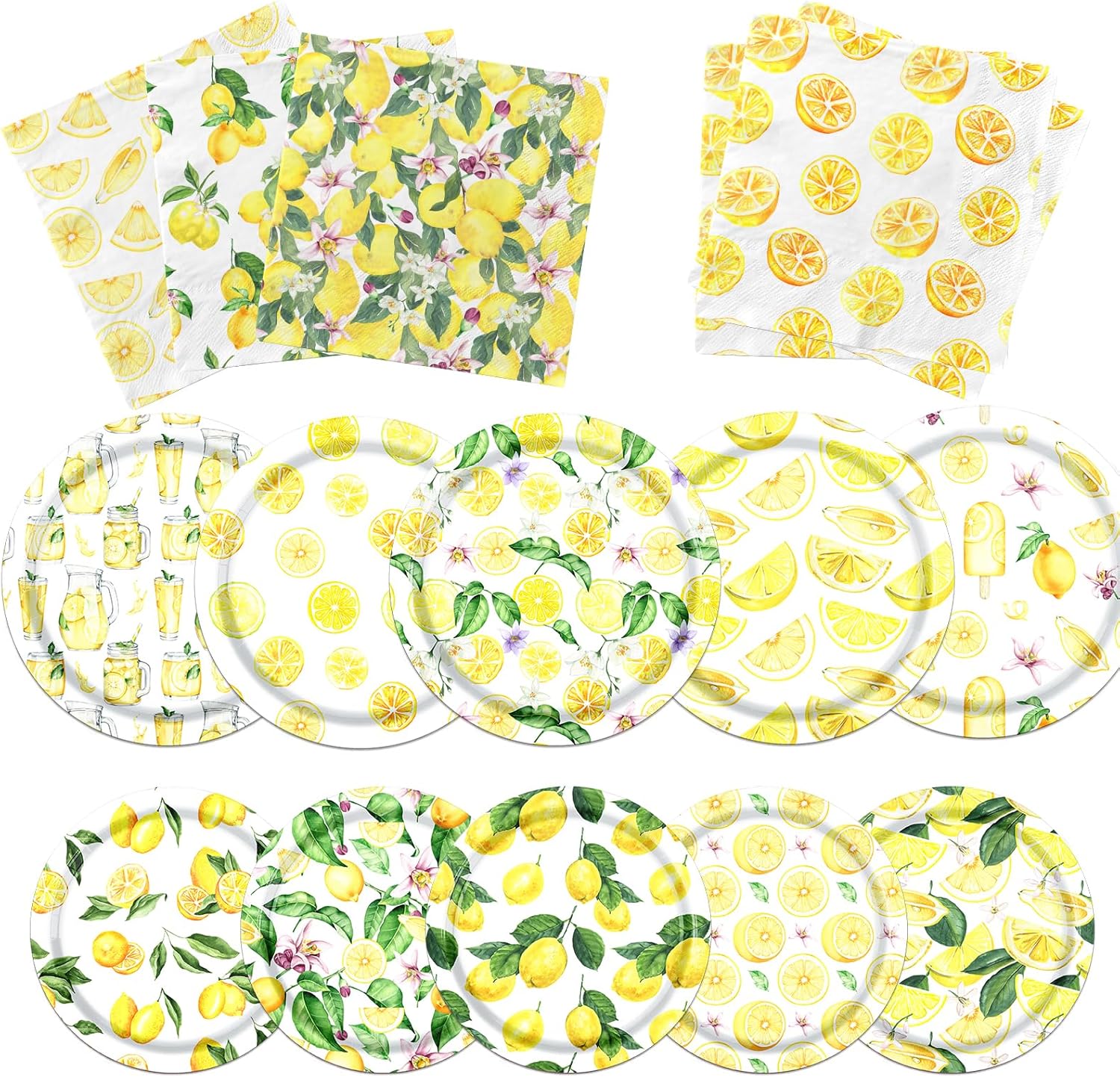 Lemon Yellow Party Plates Napkins Set for Summer Events