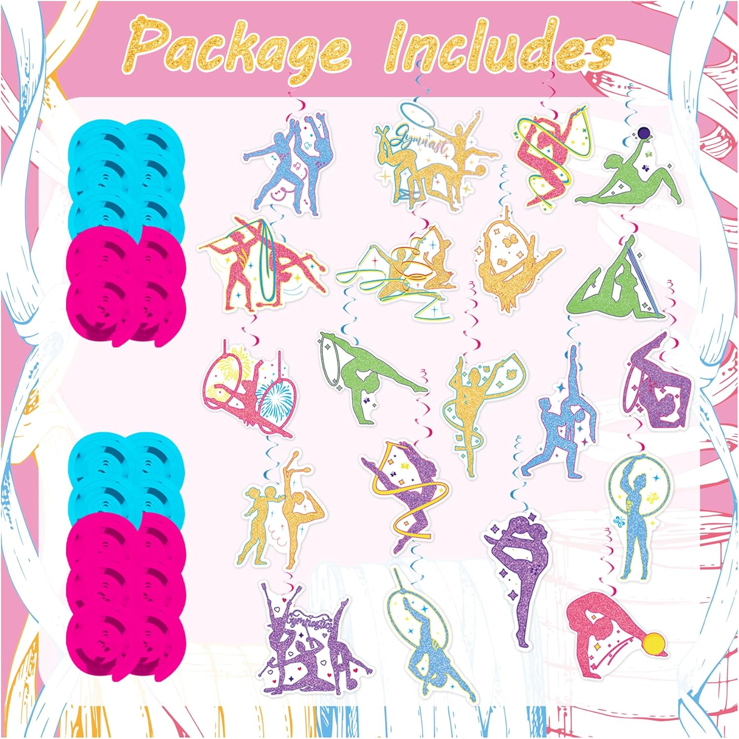 20 Pcs Gymnastics Hanging Streamers with Double Sided Print for Birthday Party Decor