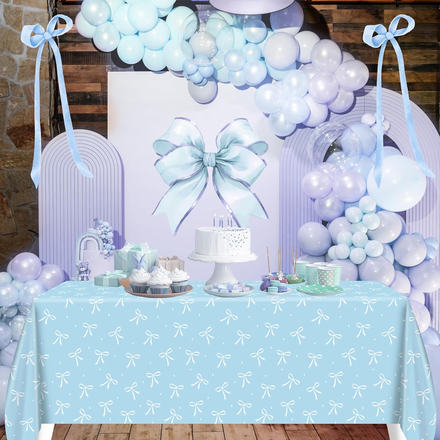 Blue Bow Tablecloths 3 Pack Waterproof Party Decor