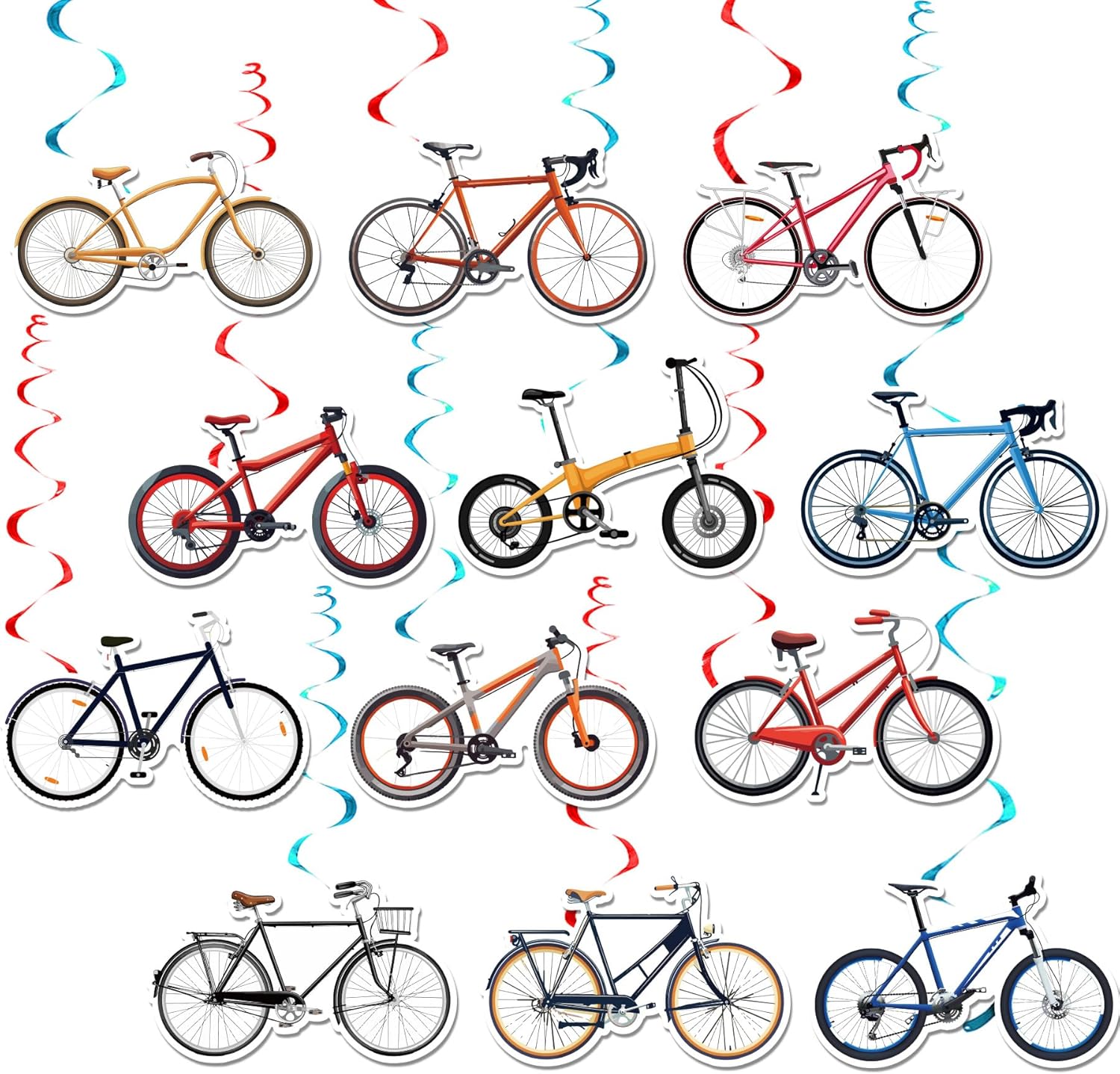 24 Piece Bicycle Hanging Streamers for Birthday Parties